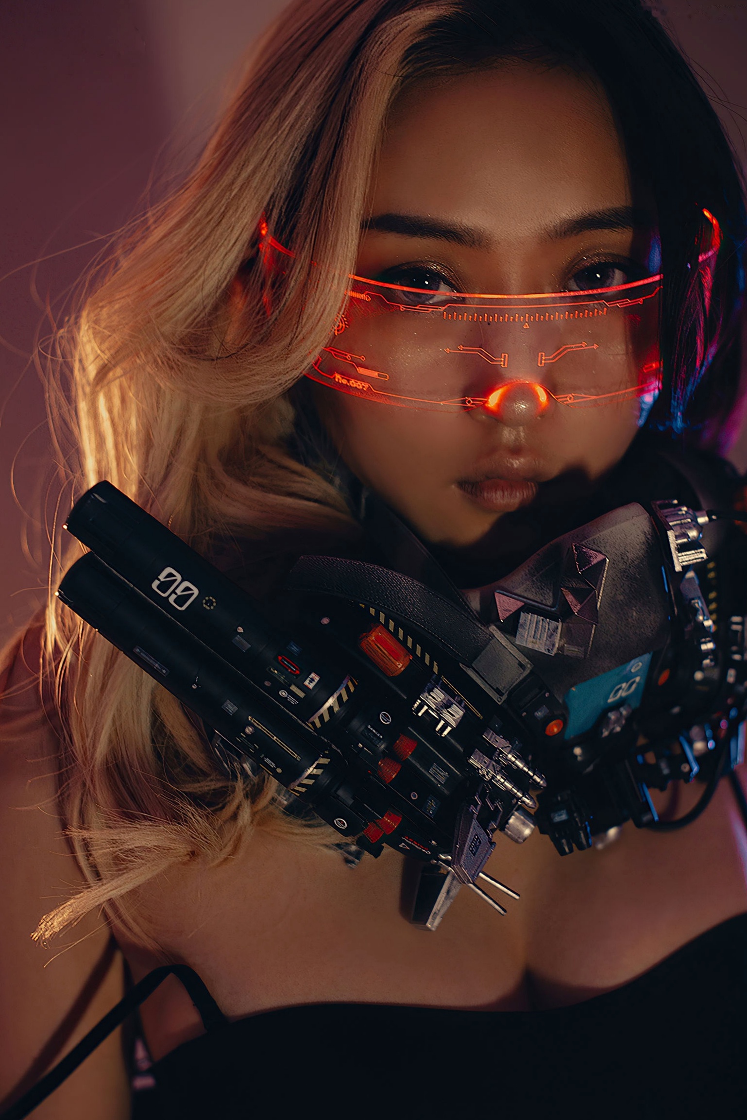 Gallery - YouMi尤蜜-丰臣羽立《辑风女特警》赛博朋克机能风写真，科技感LED面具搭配黑色吊带，冷艳性感私房视觉大片尤蜜荟 - Chiness Model 性感私房照冷艳诱惑 女神私房照_秀色女神 - image 8