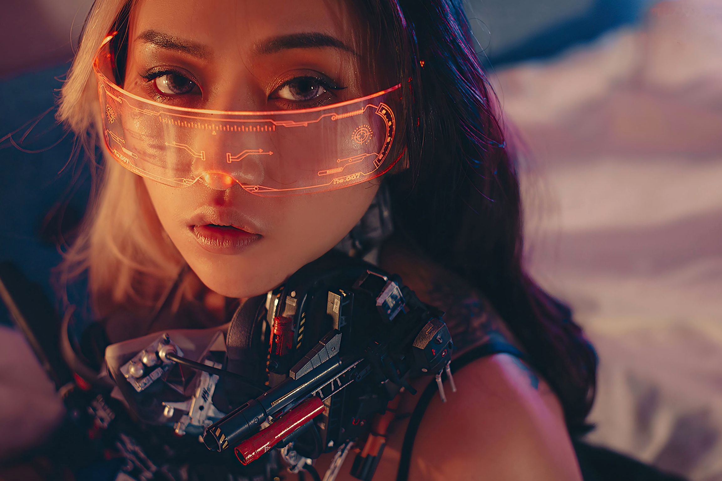 Gallery - YouMi尤蜜-丰臣羽立《辑风女特警》赛博朋克机能风写真，科技感LED面具搭配黑色吊带，冷艳性感私房视觉大片尤蜜荟 - Chiness Model 性感私房照冷艳诱惑 女神私房照_秀色女神 - image 14
