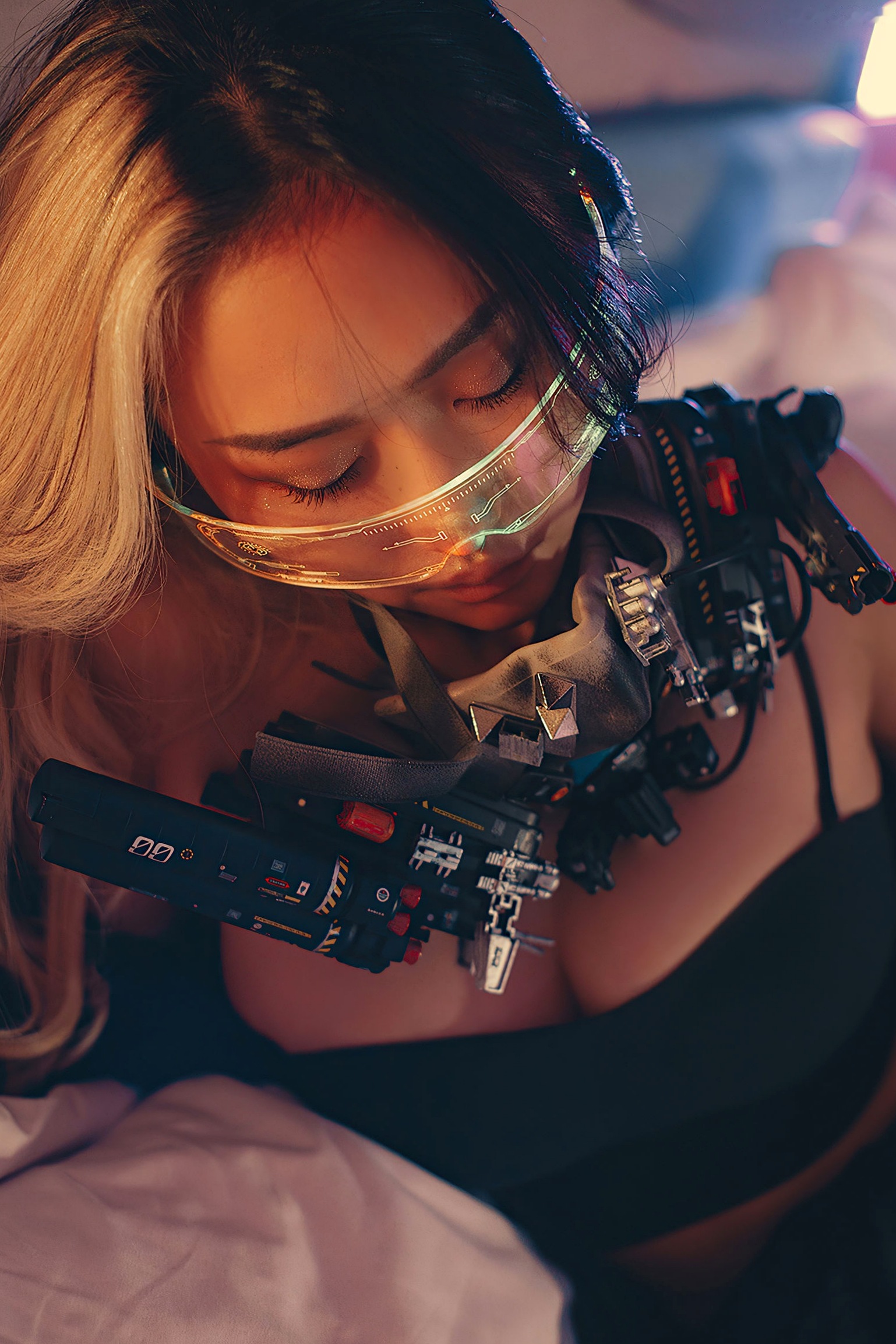 Gallery - YouMi尤蜜-丰臣羽立《辑风女特警》赛博朋克机能风写真，科技感LED面具搭配黑色吊带，冷艳性感私房视觉大片尤蜜荟 - Chiness Model 性感私房照冷艳诱惑 女神私房照_秀色女神 - image 15