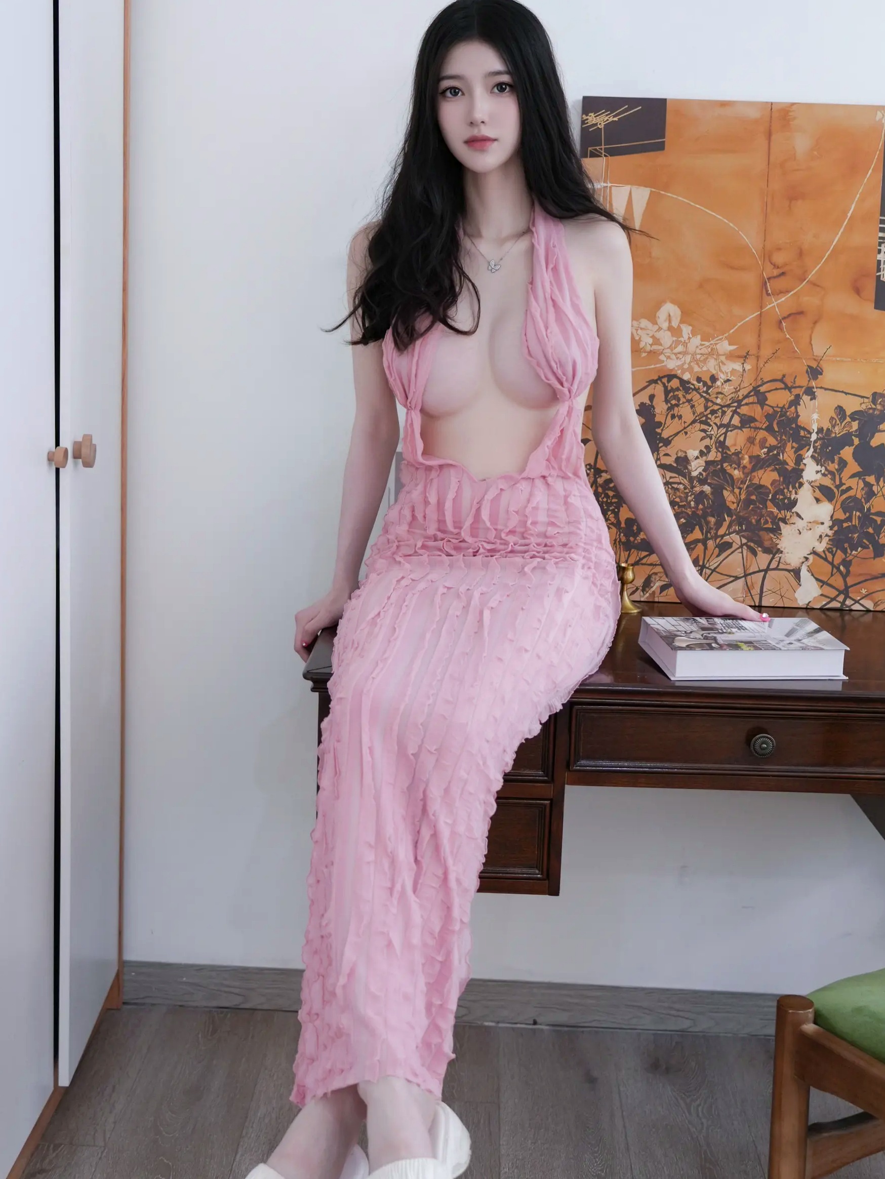 Gallery - 白小蝶 - 粉色深V蕾丝裙诱惑写真，极致私房大尺度拍摄 [85P]私房照性感大尺度尤物诱惑 女神私房照_秀色女神 - image 8