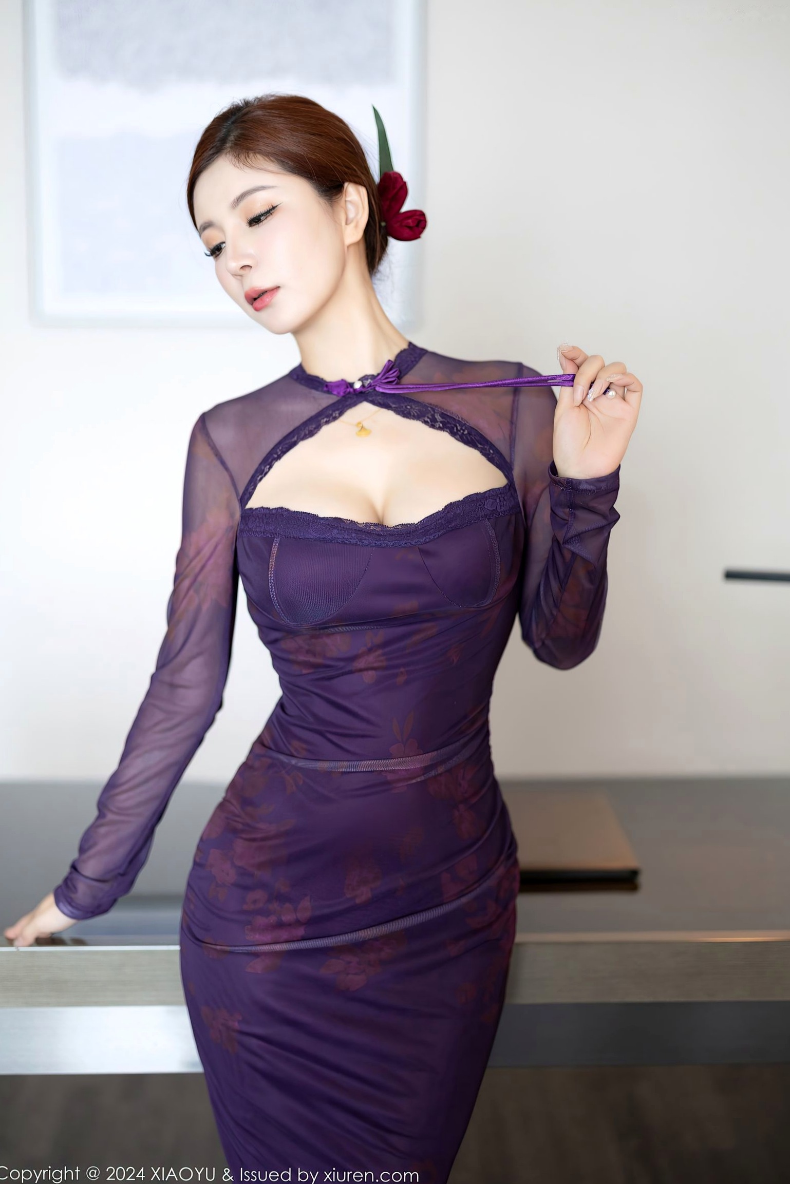 Gallery - XiaoYu语画界 - Painting World -小蛮妖Yummy-紫色透视裙装与黑色网袜私房写真，极致诱惑展露绝美曲线，气质女神魅力无限语画界 - Painting World 性感诱惑黑丝私房照极品 女神私房照_秀色女神 - image 3
