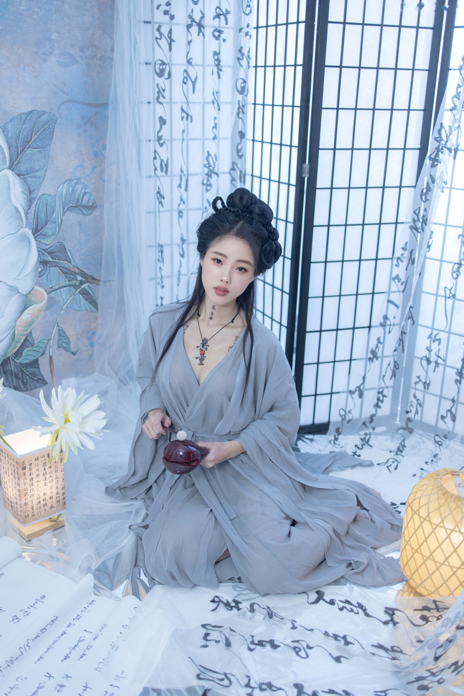 Gallery - 钛合金TiTi-鬼神禄：唯美古风书法纹身人体艺术，屏风水墨意境写真性感诱惑冷艳私房照大尺度 女神私房照_秀色女神 - image 2