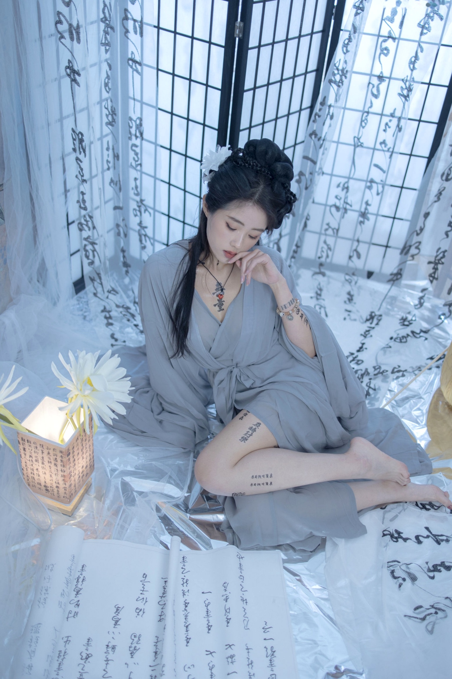 Gallery - 钛合金TiTi-鬼神禄：唯美古风书法纹身人体艺术，屏风水墨意境写真性感诱惑冷艳私房照大尺度 女神私房照_秀色女神 - image 7