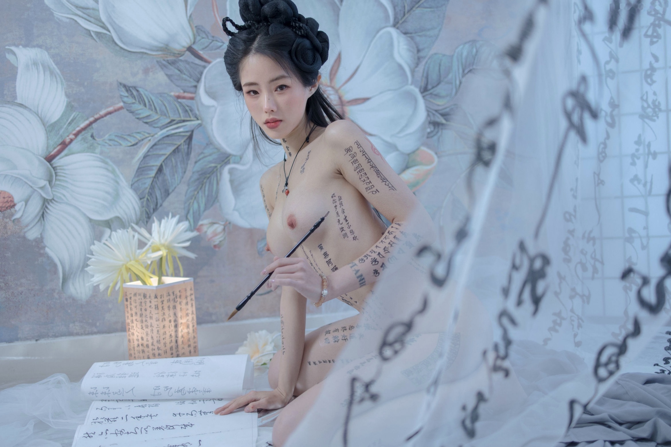 Gallery - 钛合金TiTi-鬼神禄：唯美古风书法纹身人体艺术，屏风水墨意境写真性感诱惑冷艳私房照大尺度 女神私房照_秀色女神 - image 41
