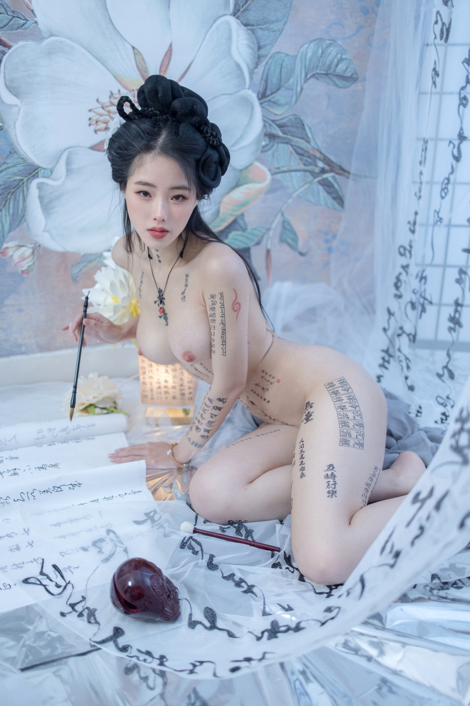 Gallery - 钛合金TiTi-鬼神禄：唯美古风书法纹身人体艺术，屏风水墨意境写真性感诱惑冷艳私房照大尺度 女神私房照_秀色女神 - image 44