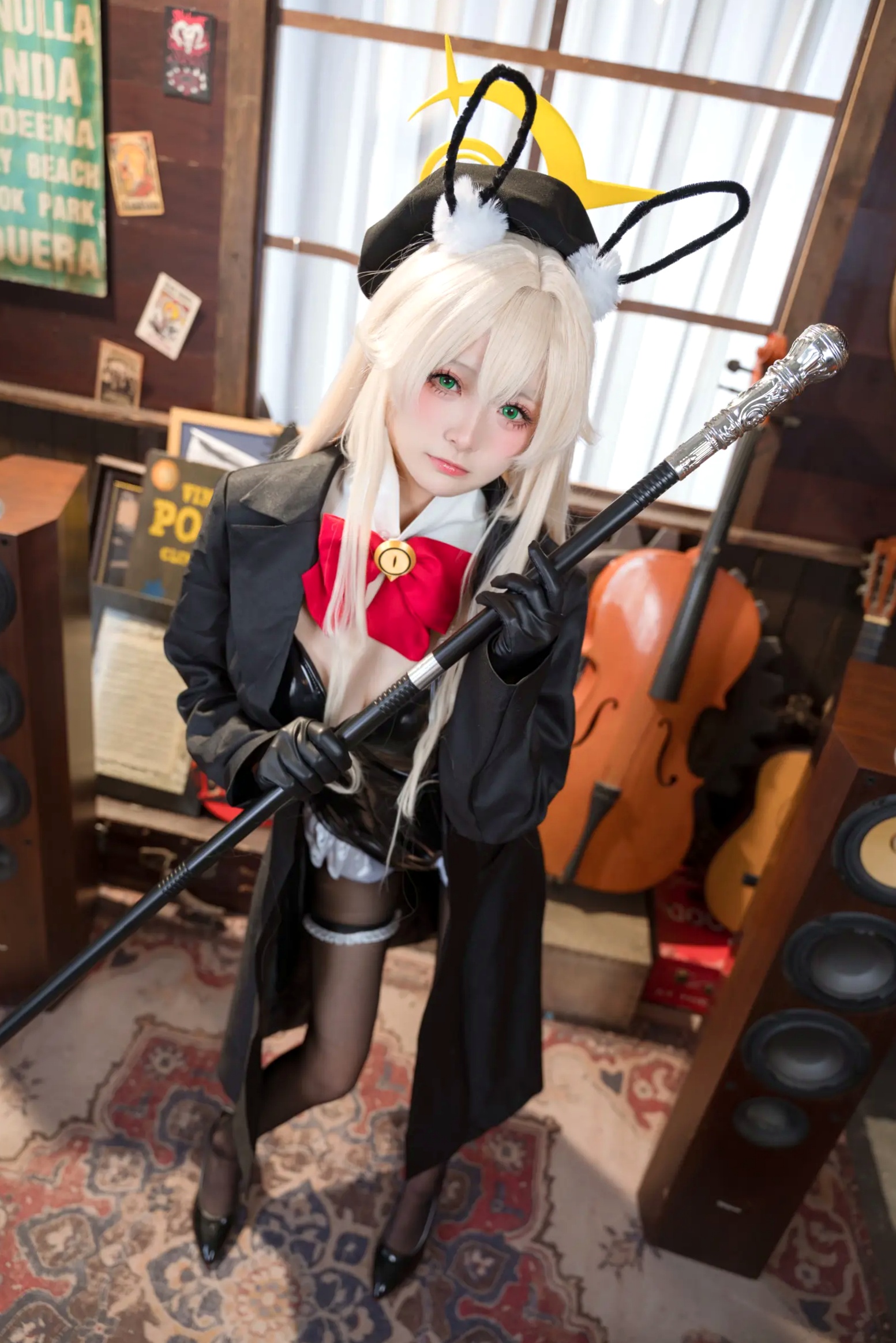 Gallery - 九柒喵 - 蓝色档案执事兔女郎Cosplay：复古乐室里的纯欲诱惑，精致动漫高品质角色扮演套图 [36P]角色扮演诱惑性感私房照萌系制服美腿黑丝 女神私房照_秀色女神 - image 7