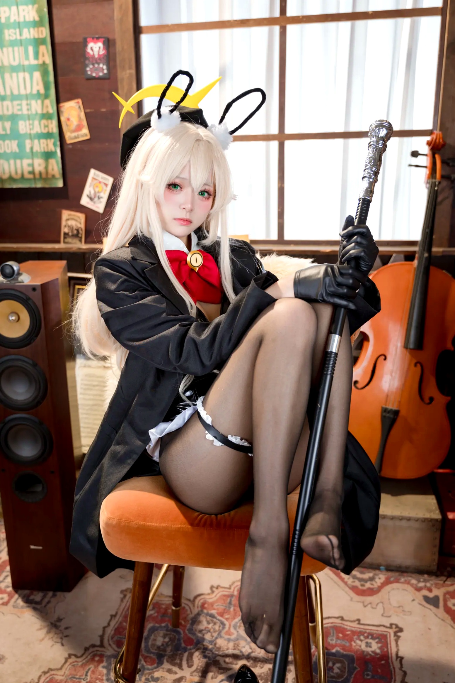 Gallery - 九柒喵 - 蓝色档案执事兔女郎Cosplay：复古乐室里的纯欲诱惑，精致动漫高品质角色扮演套图 [36P]角色扮演诱惑性感私房照萌系制服美腿黑丝 女神私房照_秀色女神 - image 21