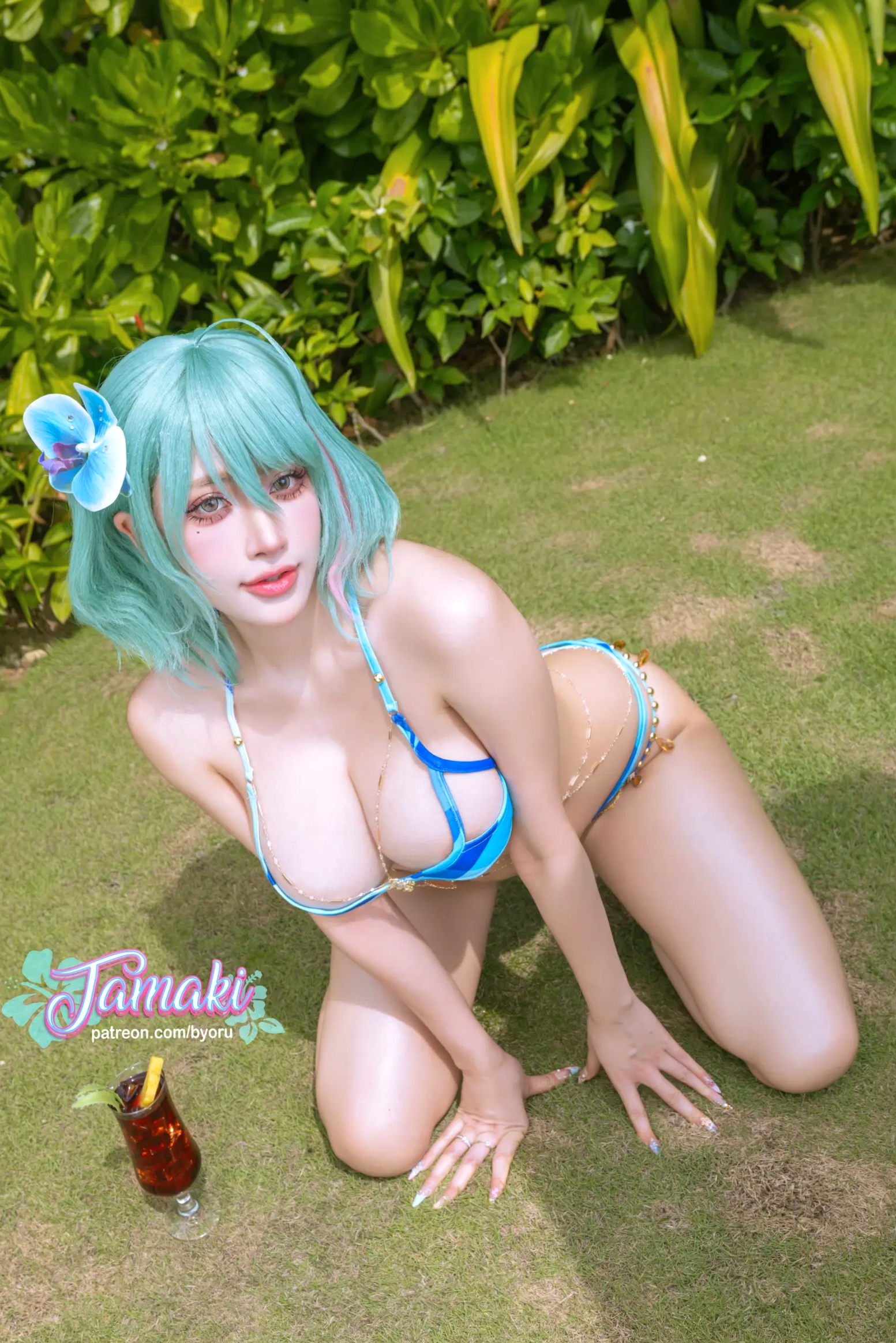 Gallery - Byoru - Tamaki Noctiluca cos度假比基尼写真，薄荷绿发色搭配清凉泳装诱惑迷人角色扮演性感比基尼波涛胸涌户外 女神私房照_秀色女神 - image 8