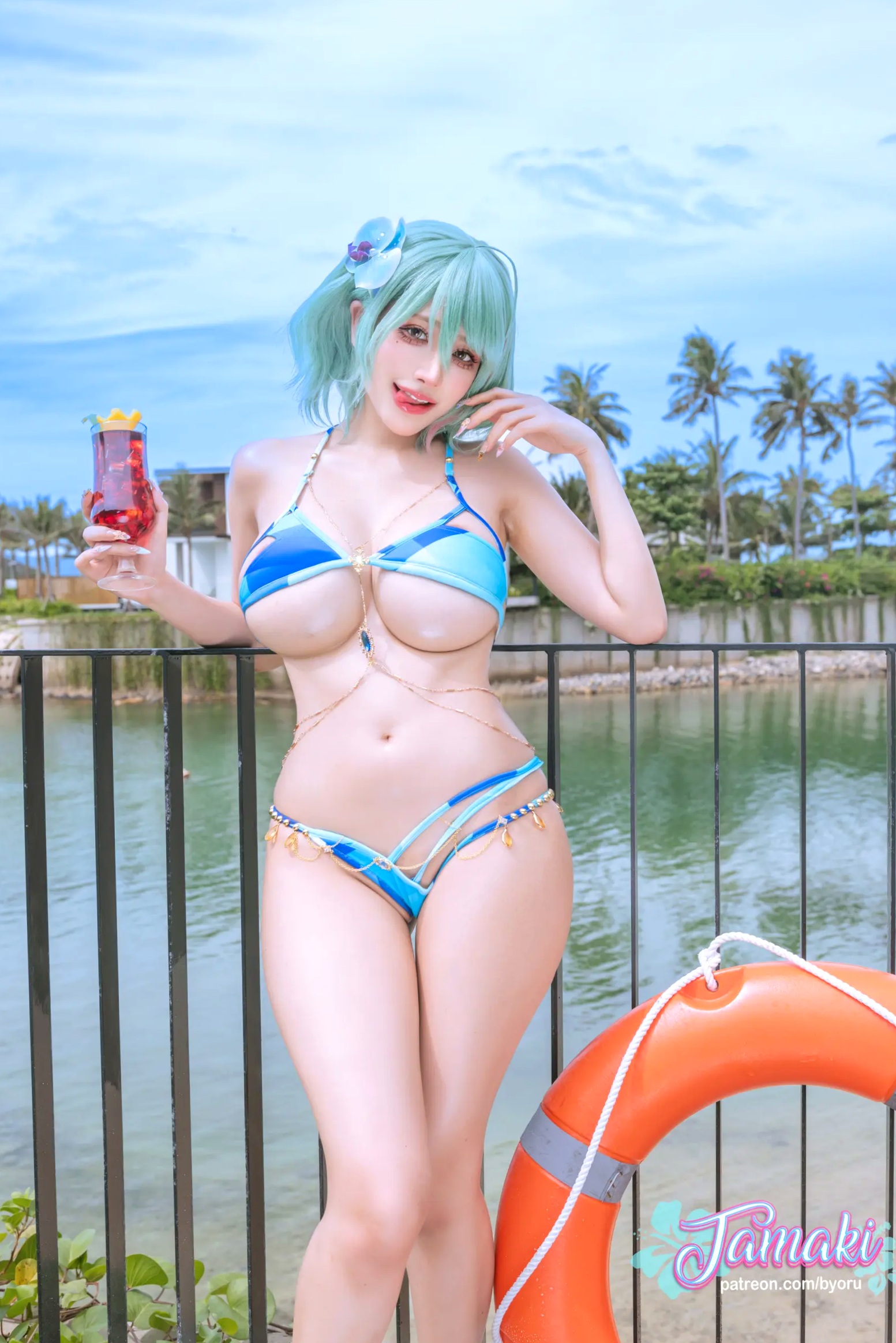 Gallery - Byoru - Tamaki Noctiluca cos度假比基尼写真，薄荷绿发色搭配清凉泳装诱惑迷人角色扮演性感比基尼波涛胸涌户外 女神私房照_秀色女神 - image 19