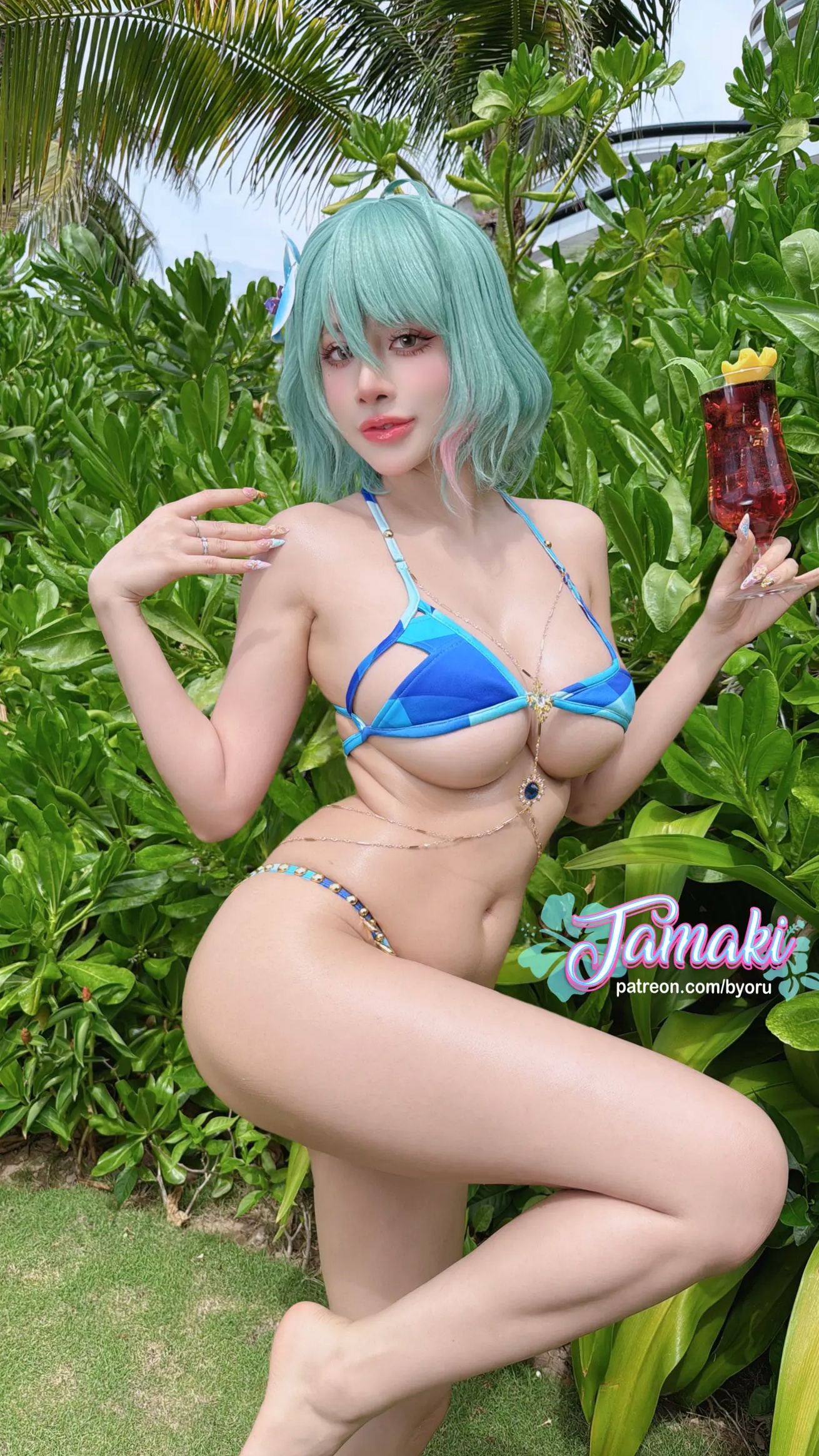 Gallery - Byoru - Tamaki Noctiluca cos度假比基尼写真，薄荷绿发色搭配清凉泳装诱惑迷人角色扮演性感比基尼波涛胸涌户外 女神私房照_秀色女神 - image 40