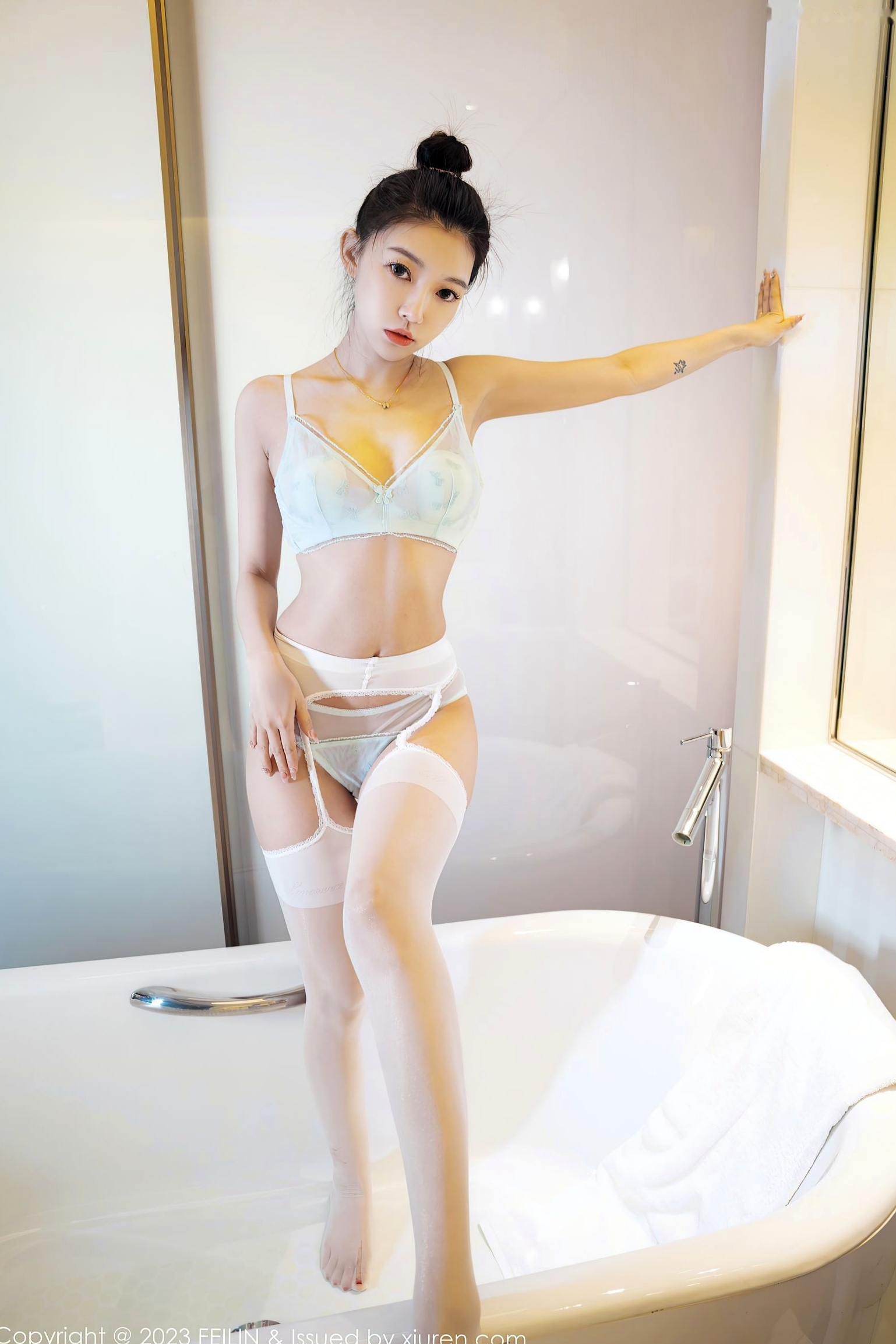 Gallery - FeiLin嗲囡囡-470-冯木木LRIS-白色内衣白丝浴室写真-2023.09.21-极致诱惑私房大尺度摄影嗲囡囡性感浴室内衣大尺度丝袜 女神私房照_秀色女神 - image 5