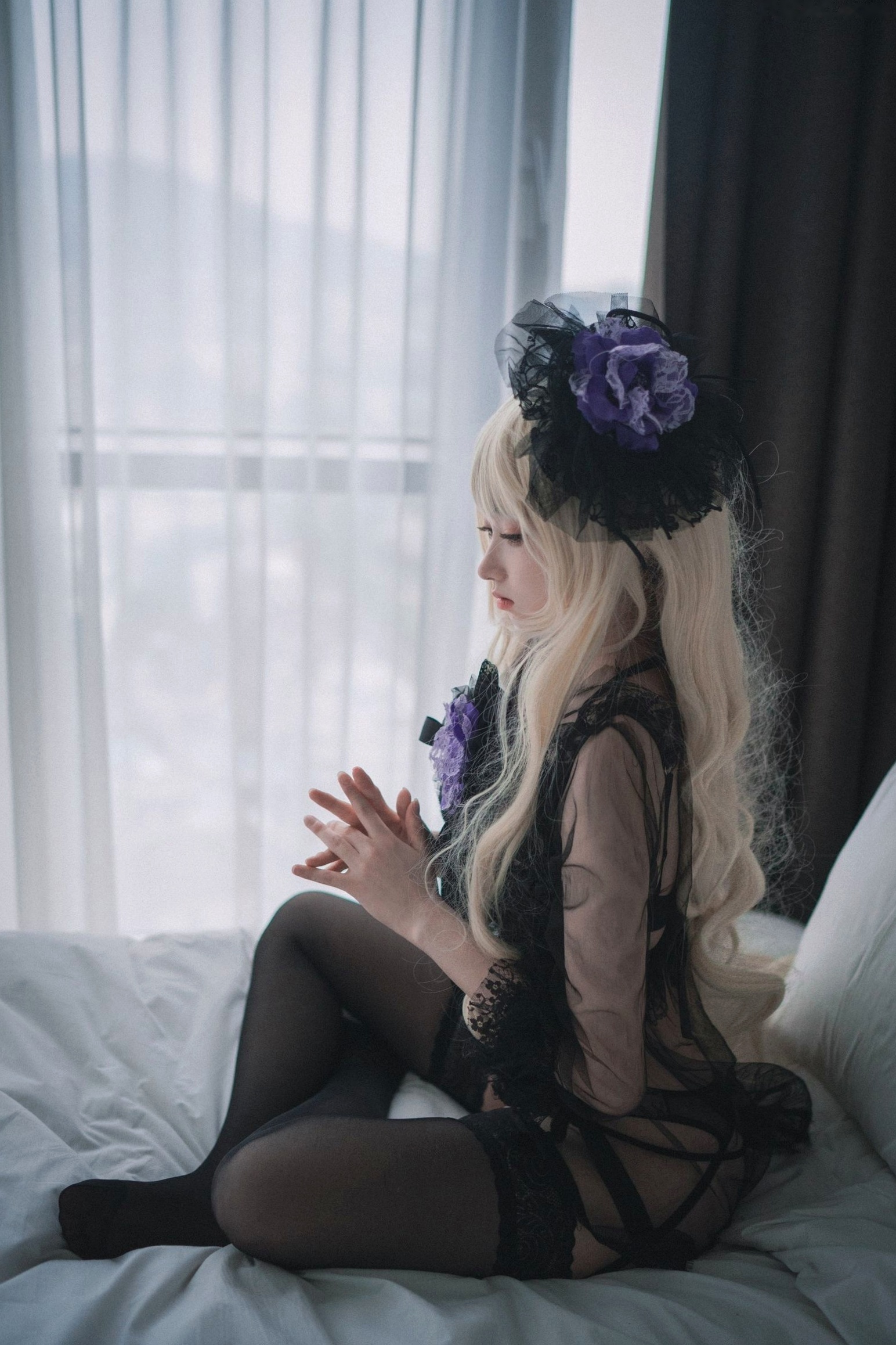 Gallery - 韩国美女Bambi斑比《命运之子》丽塔Cosplay：暗黑哥特风黑丝蕾丝内衣，精致白发造型诱惑写真韩国性感内衣黑丝角色扮演 女神私房照_秀色女神 - image 39