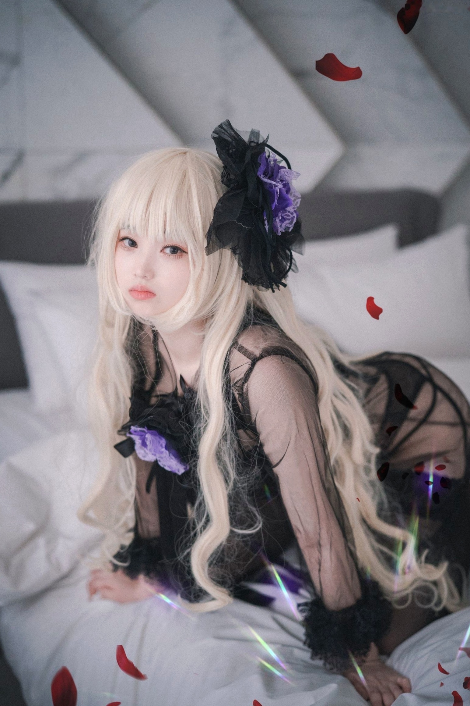 Gallery - 韩国美女Bambi斑比《命运之子》丽塔Cosplay：暗黑哥特风黑丝蕾丝内衣，精致白发造型诱惑写真韩国性感内衣黑丝角色扮演 女神私房照_秀色女神 - image 70