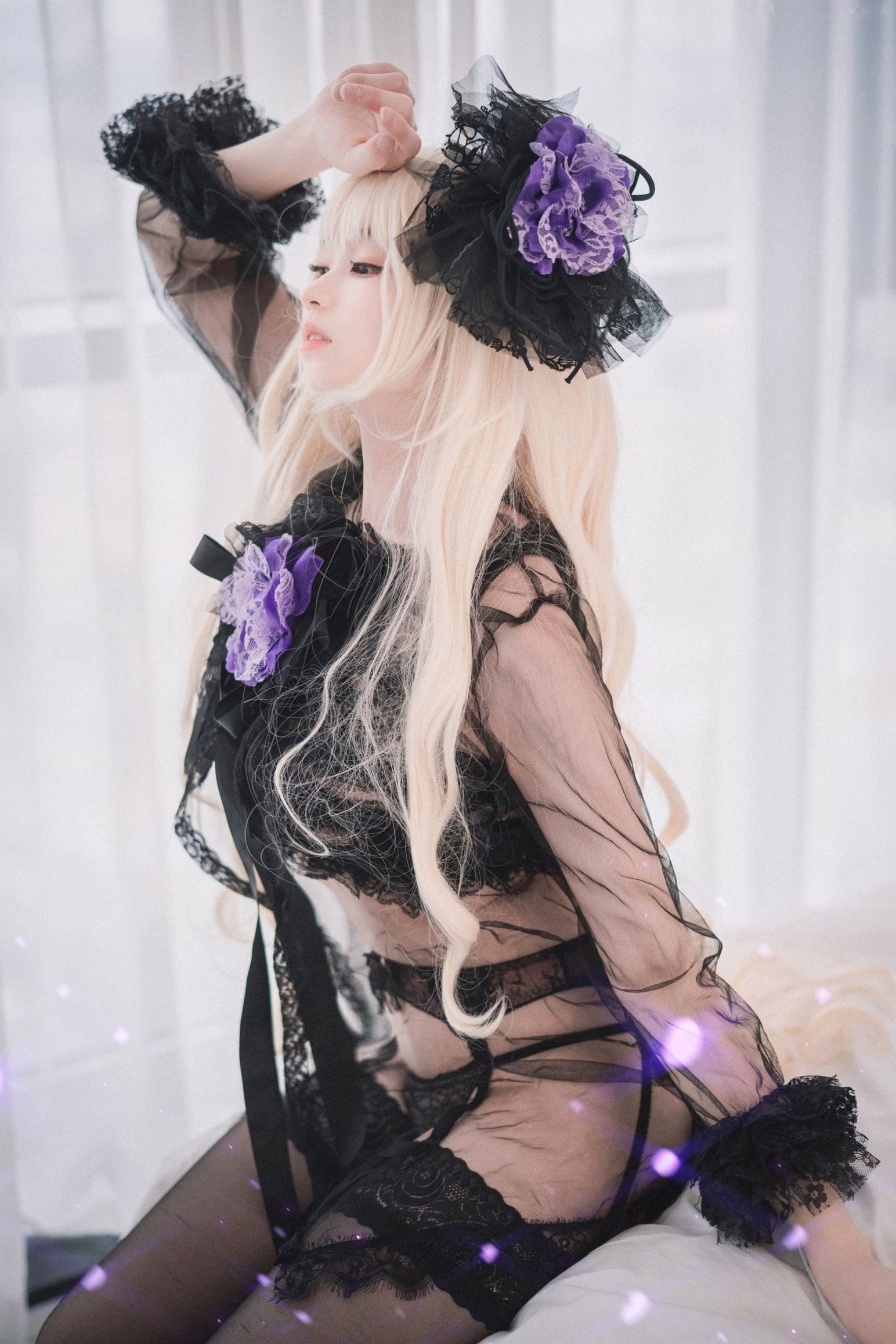 Gallery - 韩国美女Bambi斑比《命运之子》丽塔Cosplay：暗黑哥特风黑丝蕾丝内衣，精致白发造型诱惑写真韩国性感内衣黑丝角色扮演 女神私房照_秀色女神 - image 74