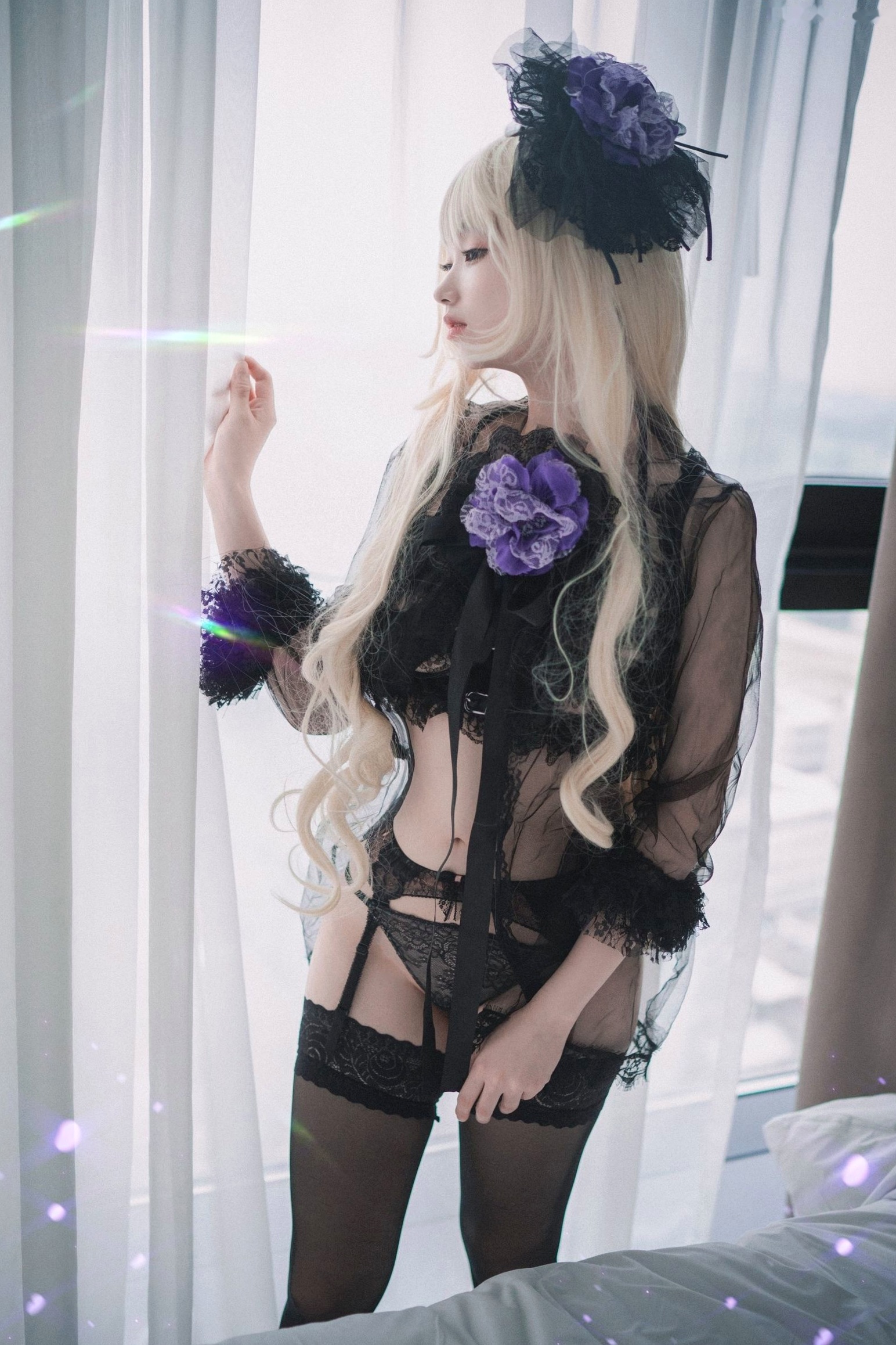 Gallery - 韩国美女Bambi斑比《命运之子》丽塔Cosplay：暗黑哥特风黑丝蕾丝内衣，精致白发造型诱惑写真韩国性感内衣黑丝角色扮演 女神私房照_秀色女神 - image 75