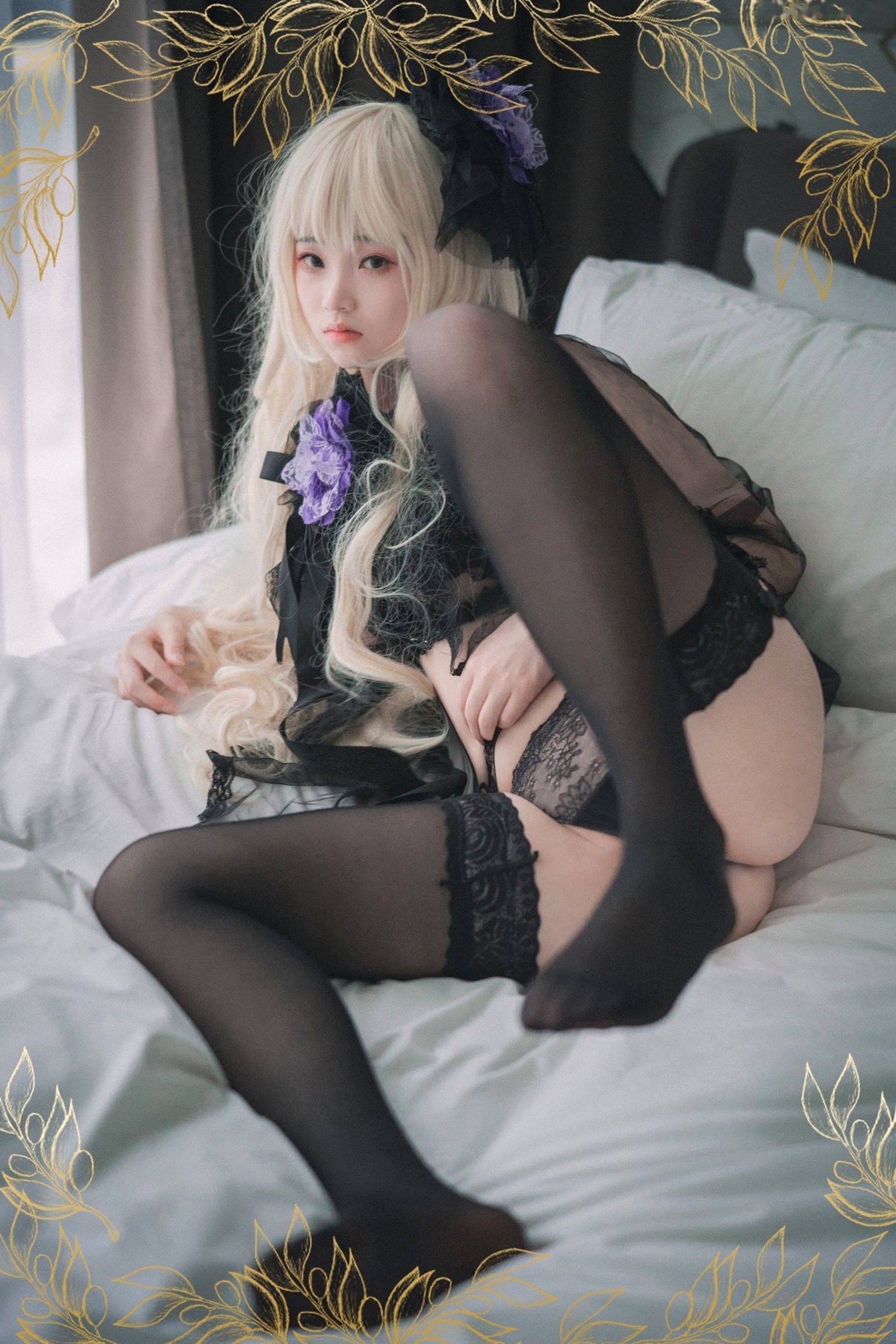 Gallery - 韩国美女Bambi斑比《命运之子》丽塔Cosplay：暗黑哥特风黑丝蕾丝内衣，精致白发造型诱惑写真韩国性感内衣黑丝角色扮演 女神私房照_秀色女神 - image 79