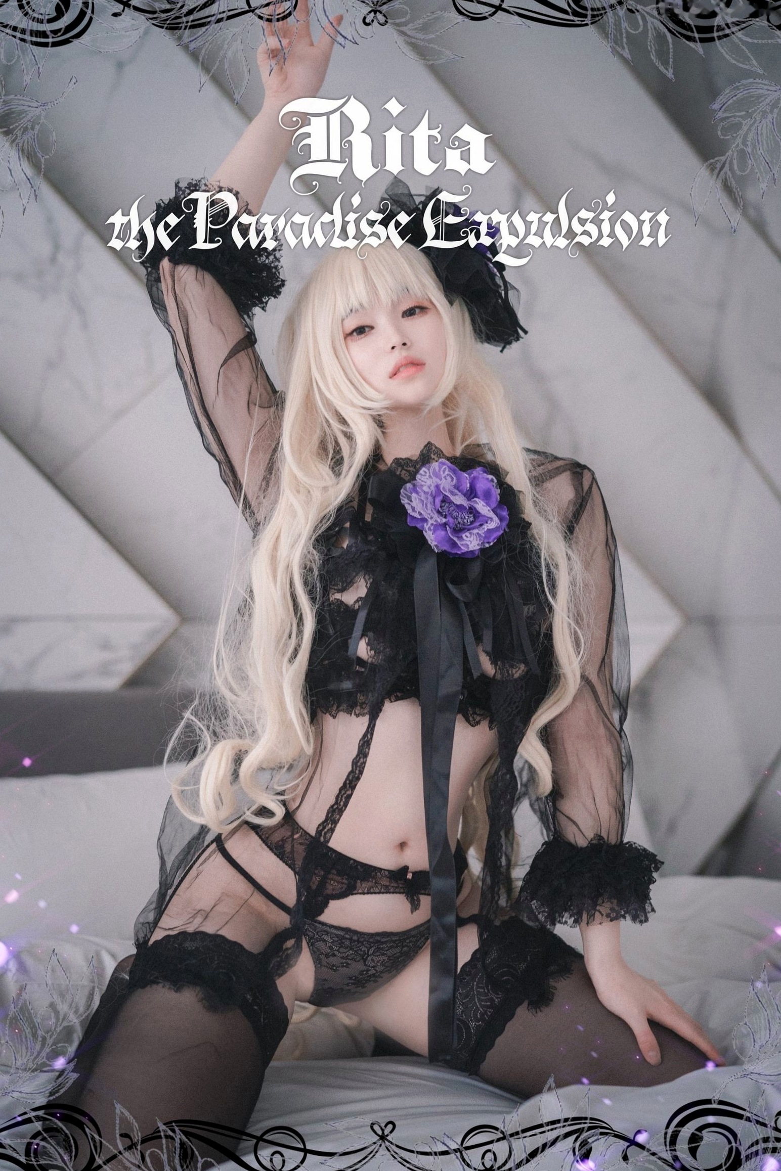 Gallery - 韩国美女Bambi斑比《命运之子》丽塔Cosplay：暗黑哥特风黑丝蕾丝内衣，精致白发造型诱惑写真韩国性感内衣黑丝角色扮演 女神私房照_秀色女神 - image 80