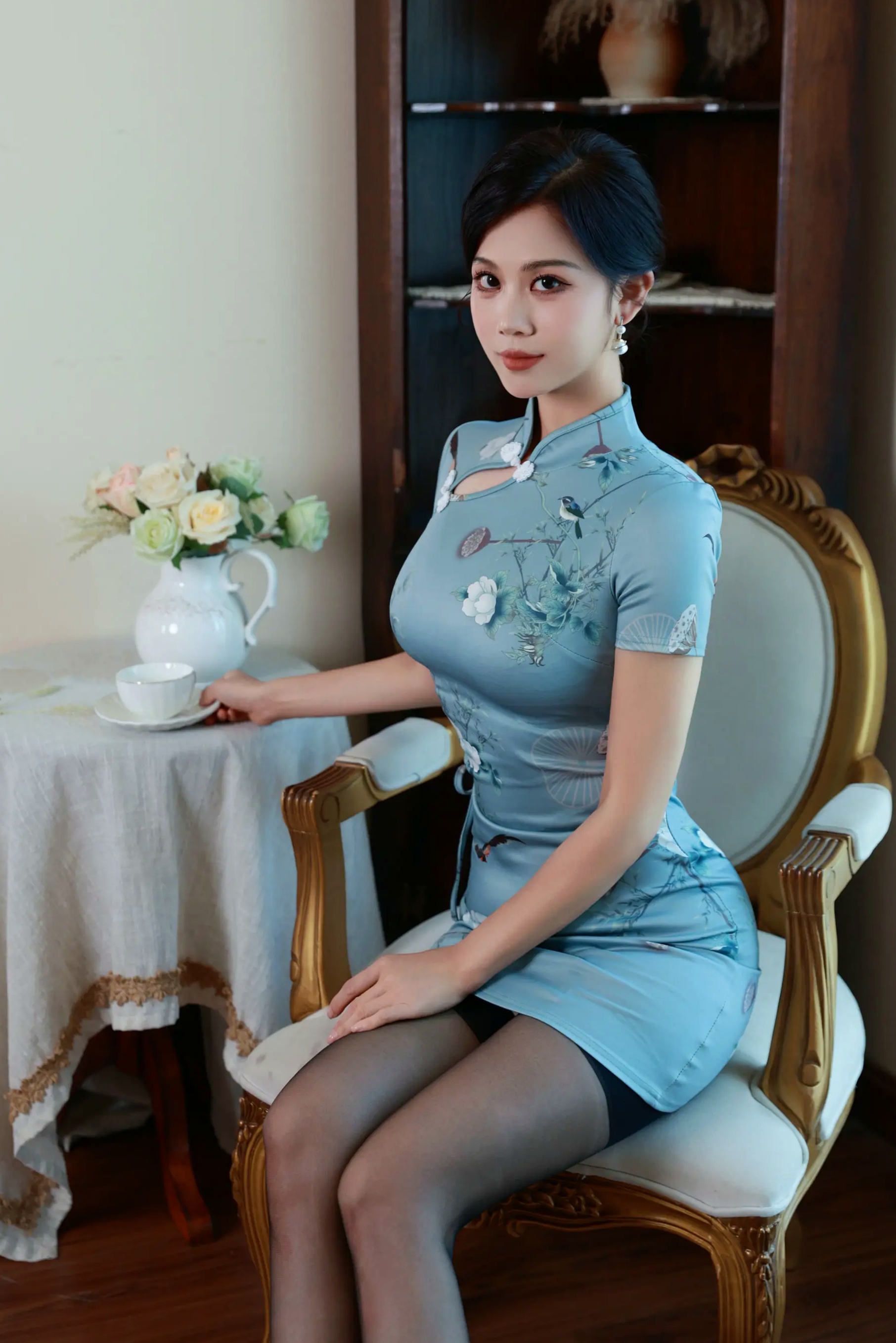 Gallery - [XR] 玫瑰我爱你 旗袍美女：改良旗袍黑丝吊带袜私房大尺度诱惑系列[113P]旗袍性感私房照大尺度黑丝 女神私房照_秀色女神 - image 7