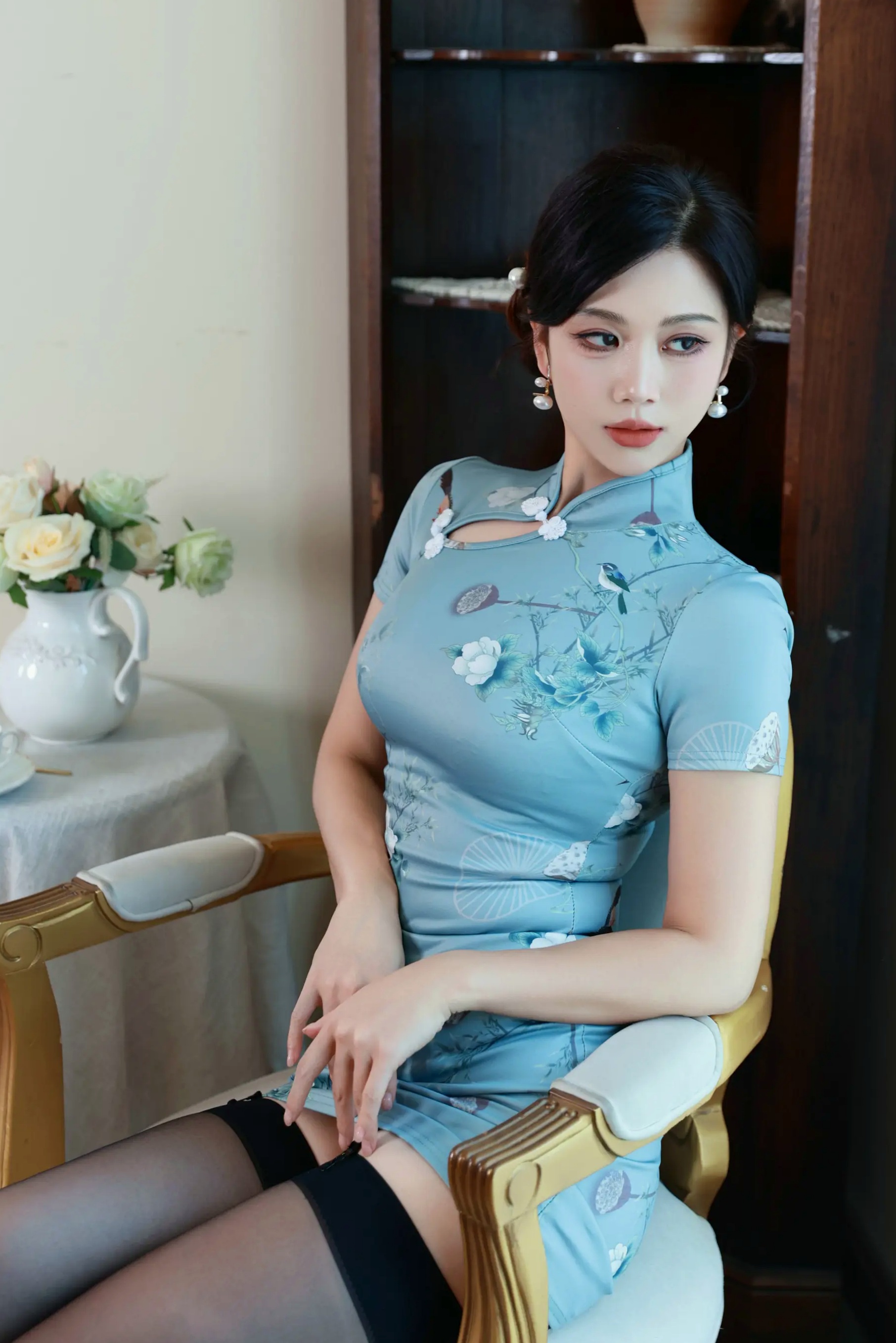 Gallery - [XR] 玫瑰我爱你 旗袍美女：改良旗袍黑丝吊带袜私房大尺度诱惑系列[113P]旗袍性感私房照大尺度黑丝 女神私房照_秀色女神 - image 9