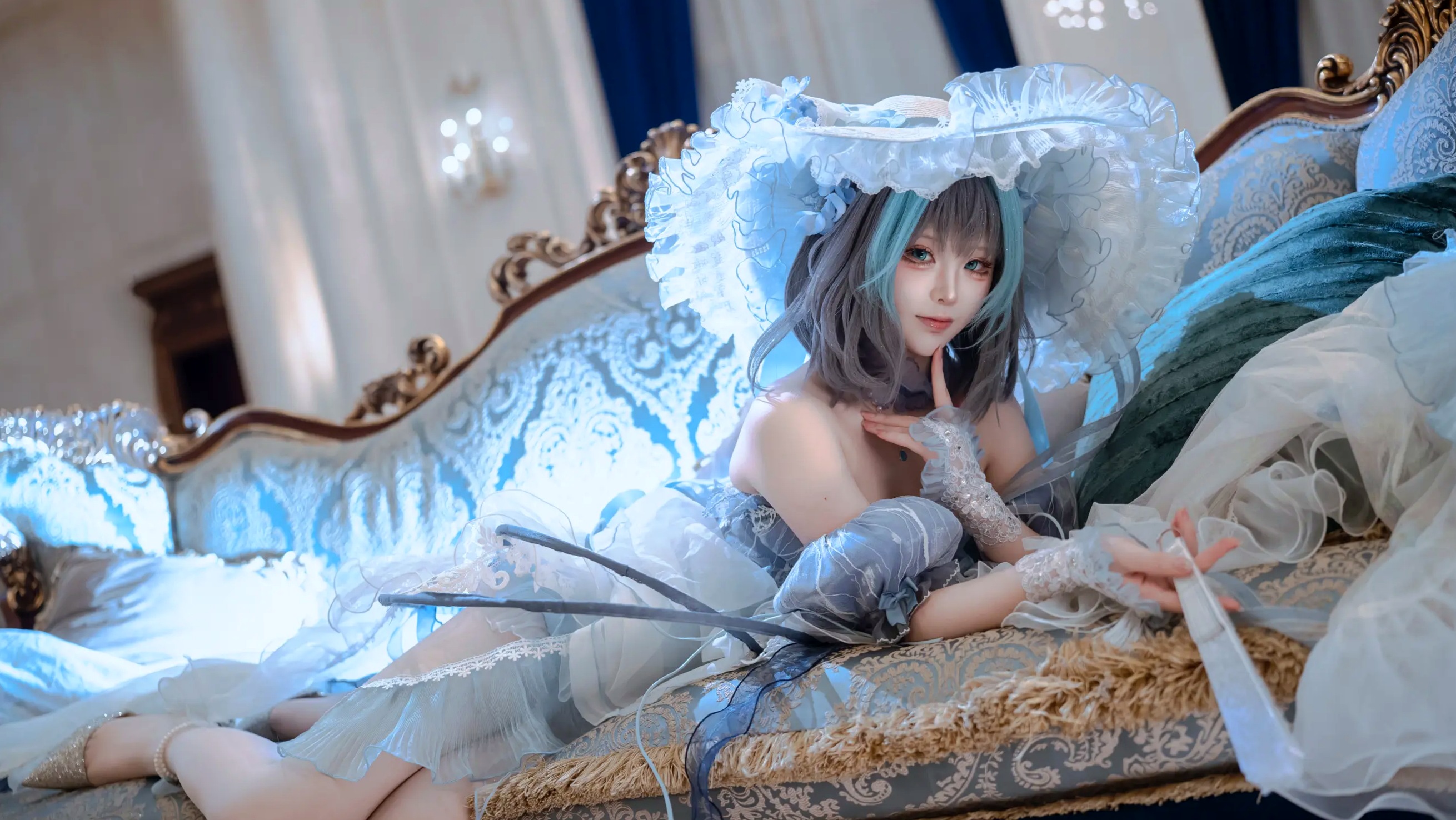 Tsuki_月隐 - 柴郡 欧式宫殿蓝色礼服角色扮演私房照 [52P]