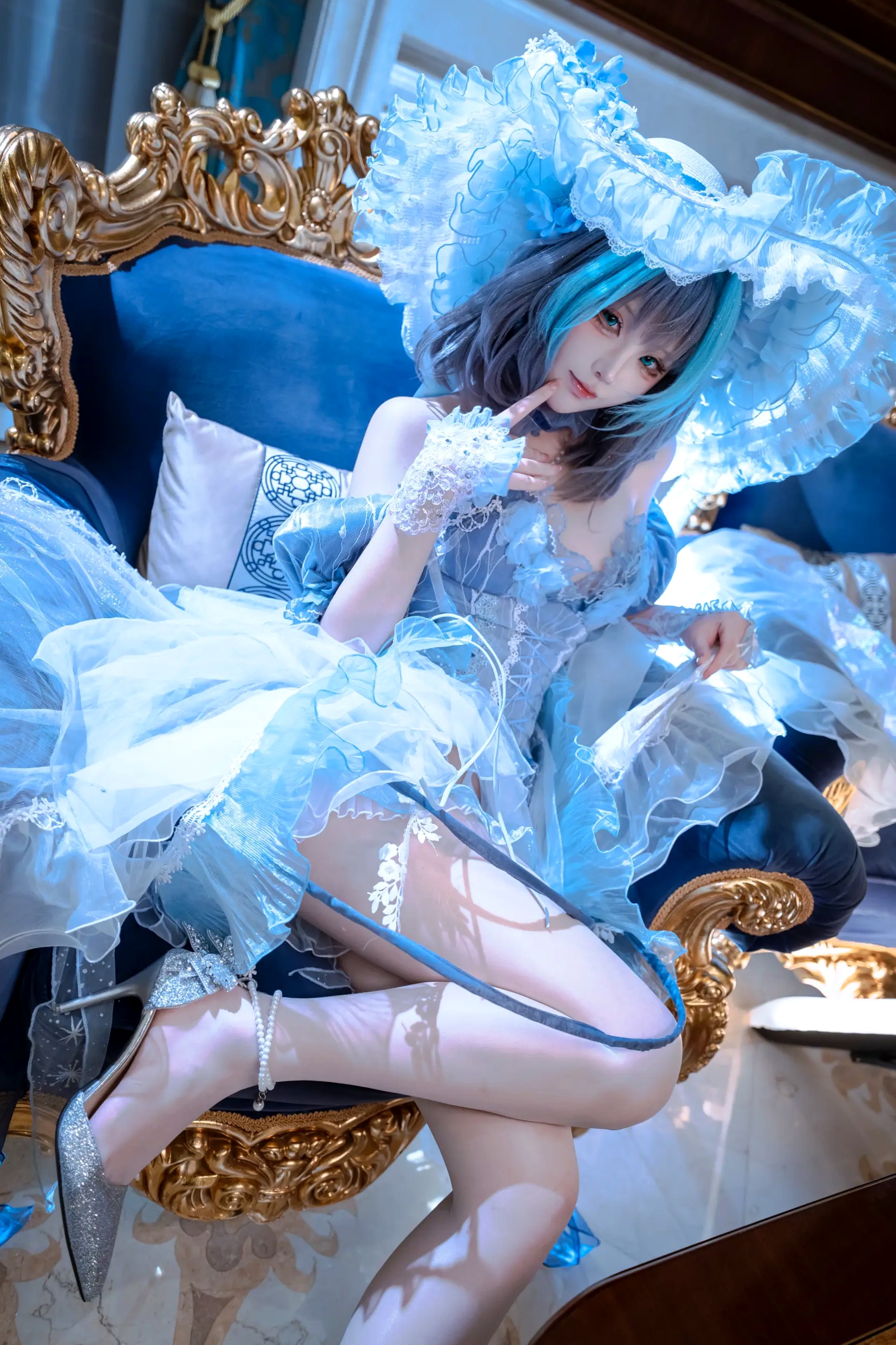 Tsuki_月隐 - 柴郡 欧式宫殿蓝色礼服角色扮演私房照 [52P]