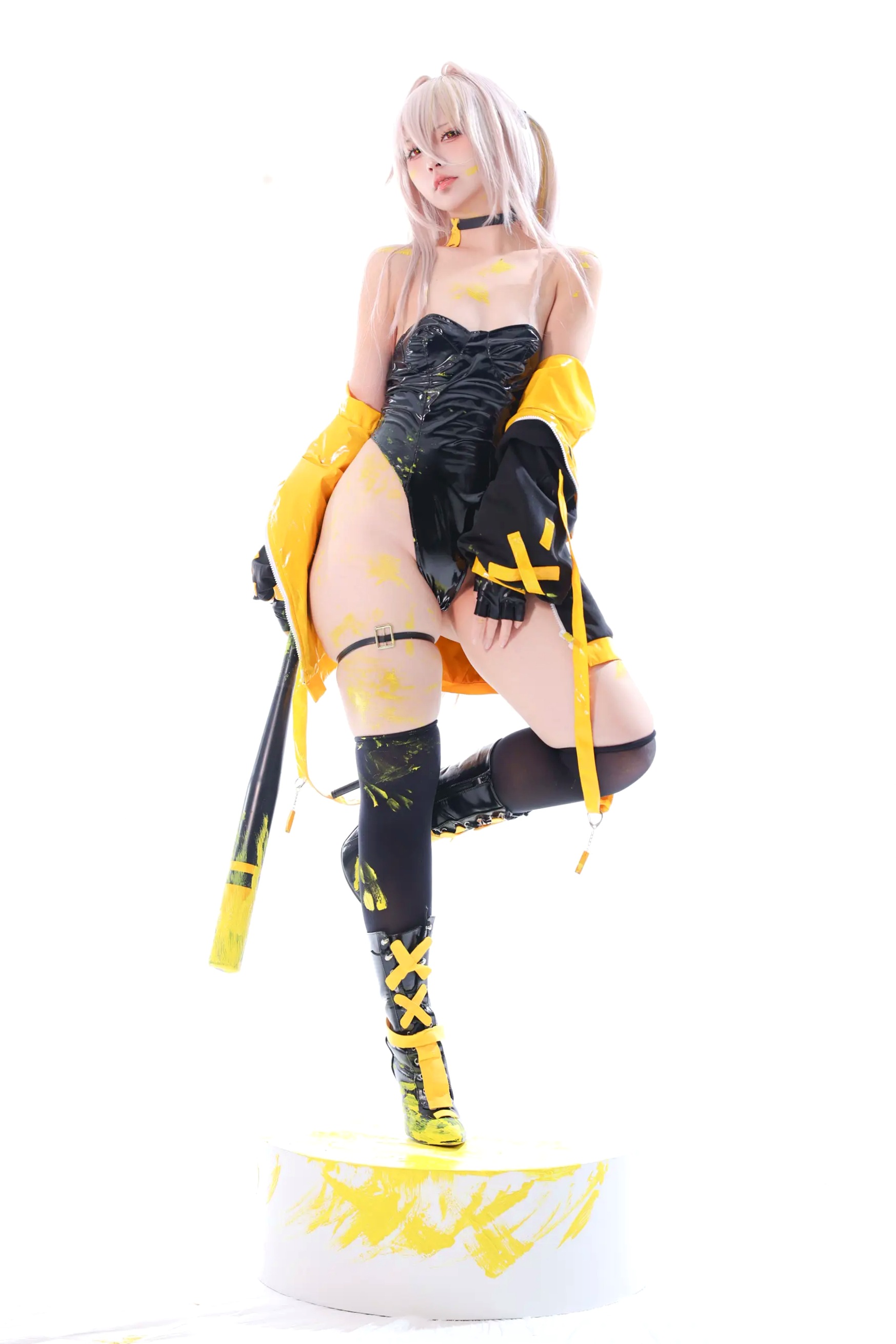 G44不会受伤 - rainbow 菜之花星 角色扮演 紧身皮衣 棒球棍诱惑写真 [30P]