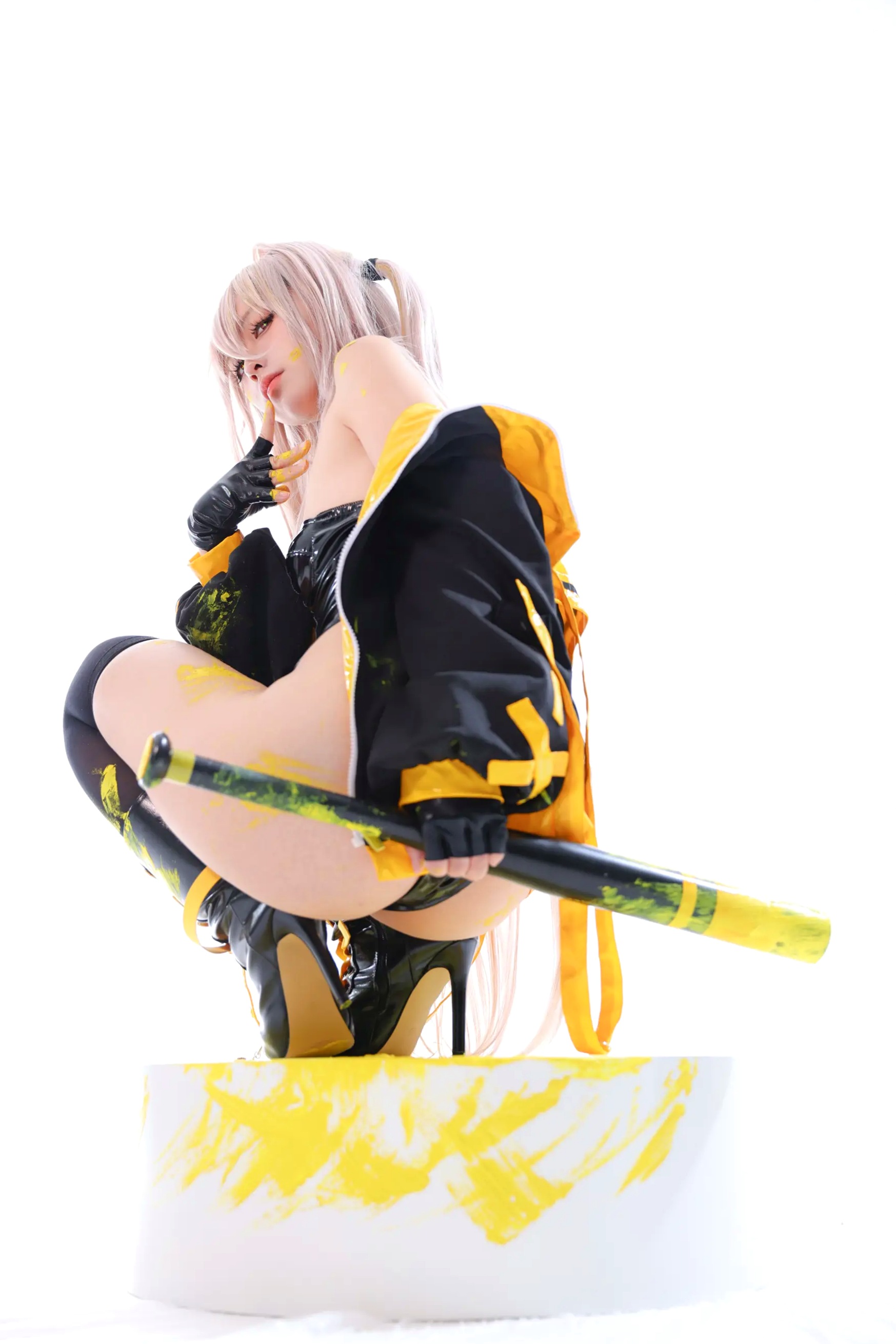 G44不会受伤 - rainbow 菜之花星 角色扮演 紧身皮衣 棒球棍诱惑写真 [30P]