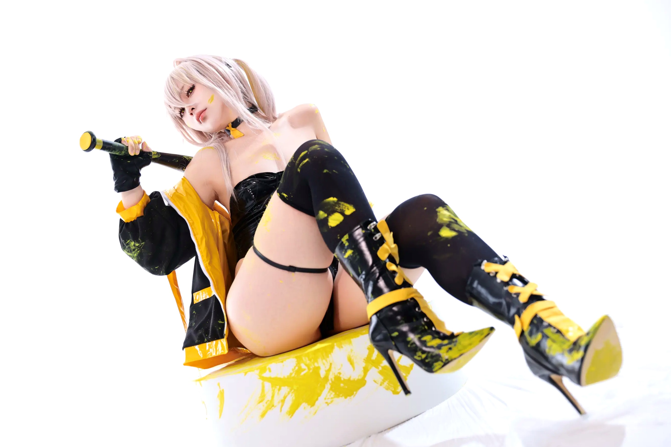 G44不会受伤 - rainbow 菜之花星 角色扮演 紧身皮衣 棒球棍诱惑写真 [30P]