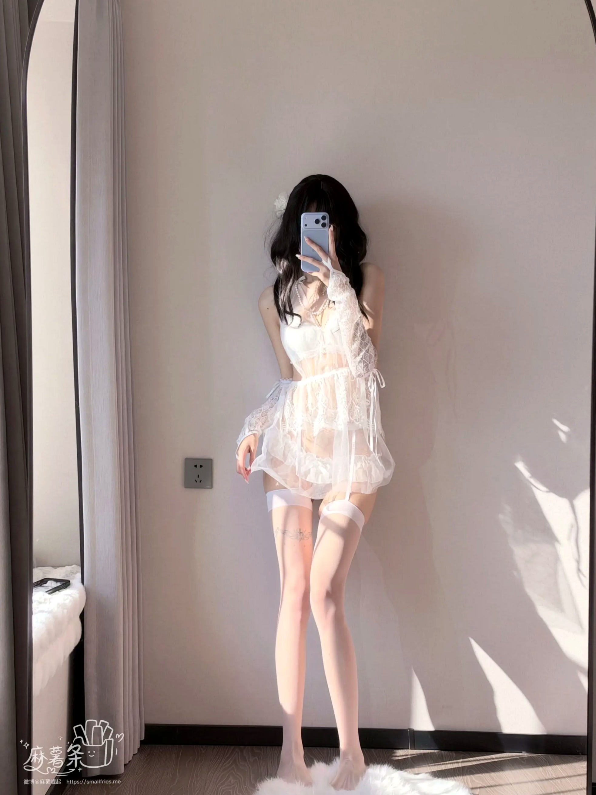 麻薯好吃 - 新婚珍珠 白色蕾丝内衣私房美图 [64P]