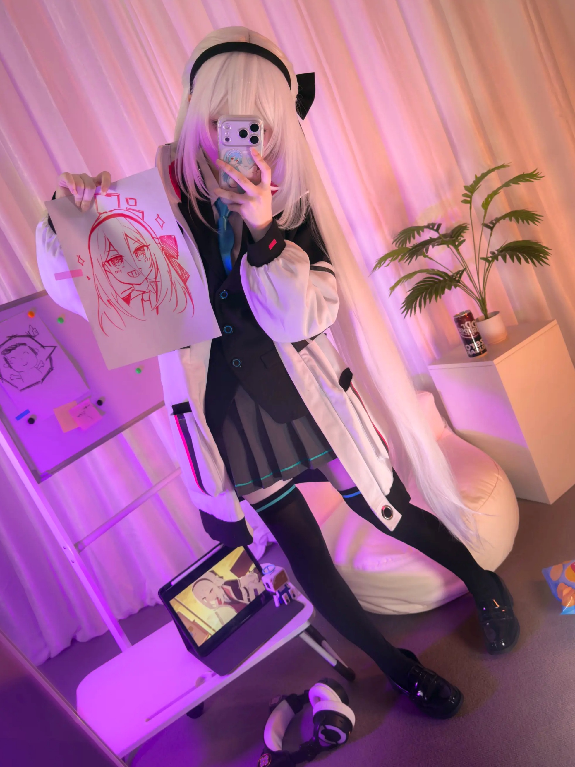 染三ran3(Reng) - 蔚蓝档案 天童凯伊 室内私房角色扮演黑丝美腿制服写真 [85P]