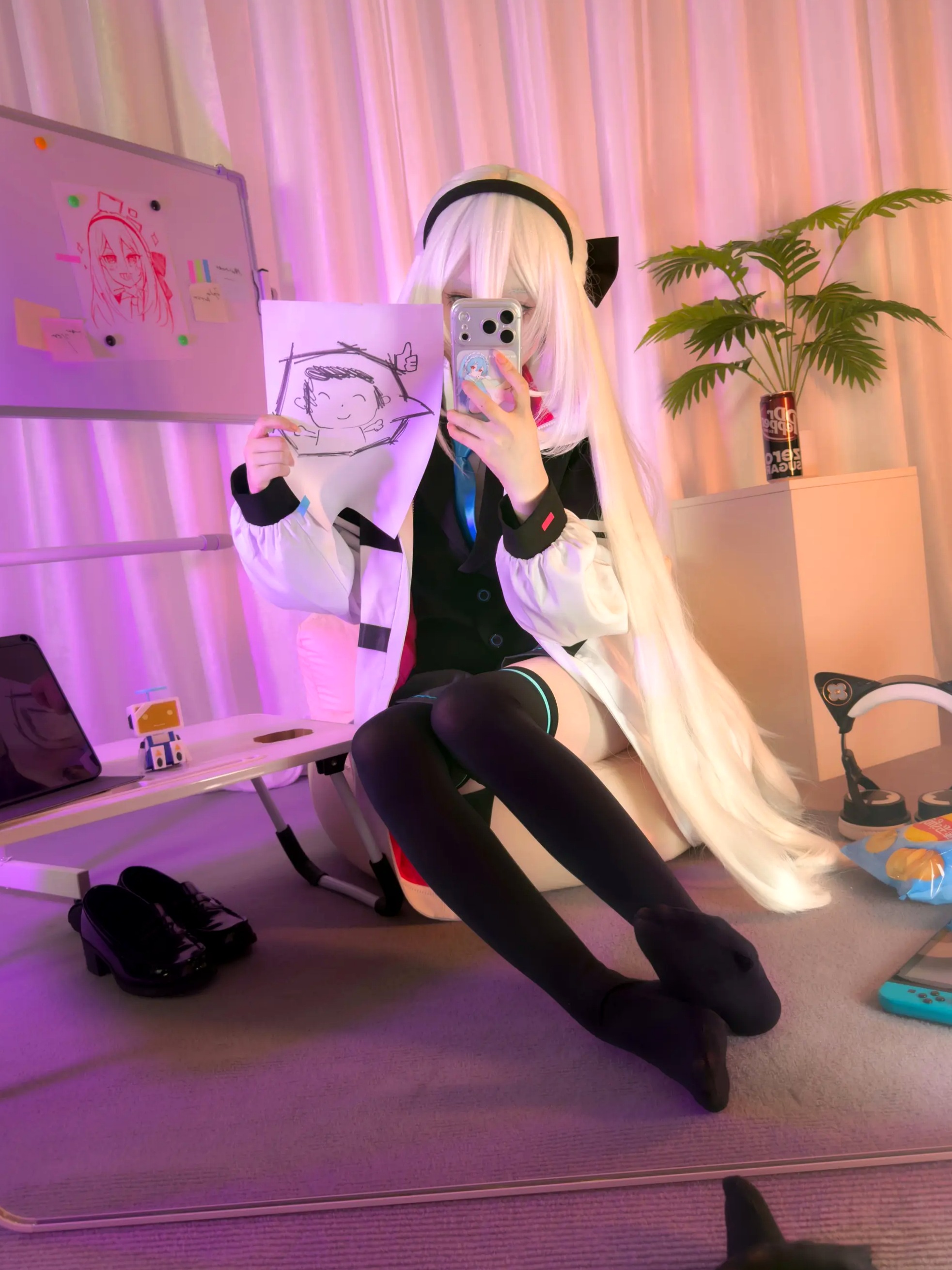 染三ran3(Reng) - 蔚蓝档案 天童凯伊 室内私房角色扮演黑丝美腿制服写真 [85P]