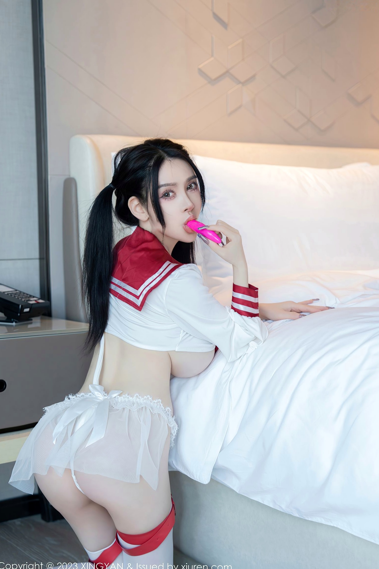 Gallery - XingYan星颜社- Star Face ：潘娇娇演绎双马尾白色红带学生装私房诱惑，无圣光大尺度清纯与火辣并存星颜社- Star Face 性感诱惑校服私房照大尺度 潘娇娇女神私房照_秀色女神 - image 23