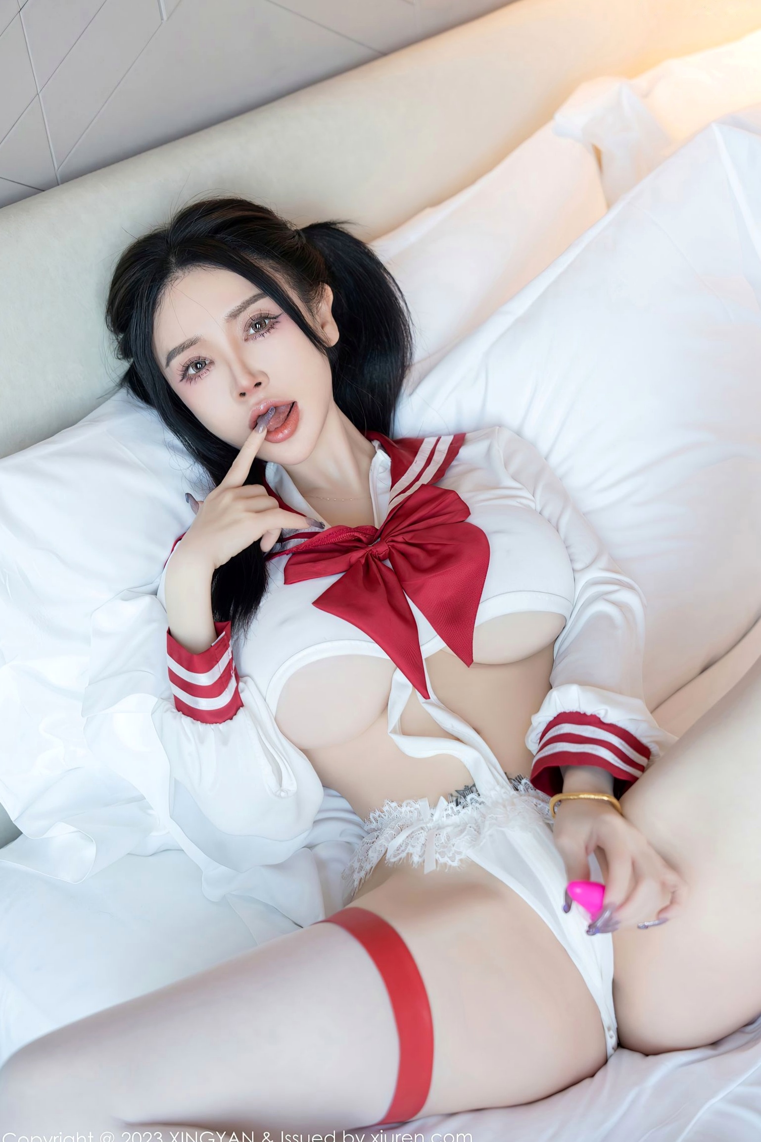 Gallery - XingYan星颜社- Star Face ：潘娇娇演绎双马尾白色红带学生装私房诱惑，无圣光大尺度清纯与火辣并存星颜社- Star Face 性感诱惑校服私房照大尺度 潘娇娇女神私房照_秀色女神 - image 30