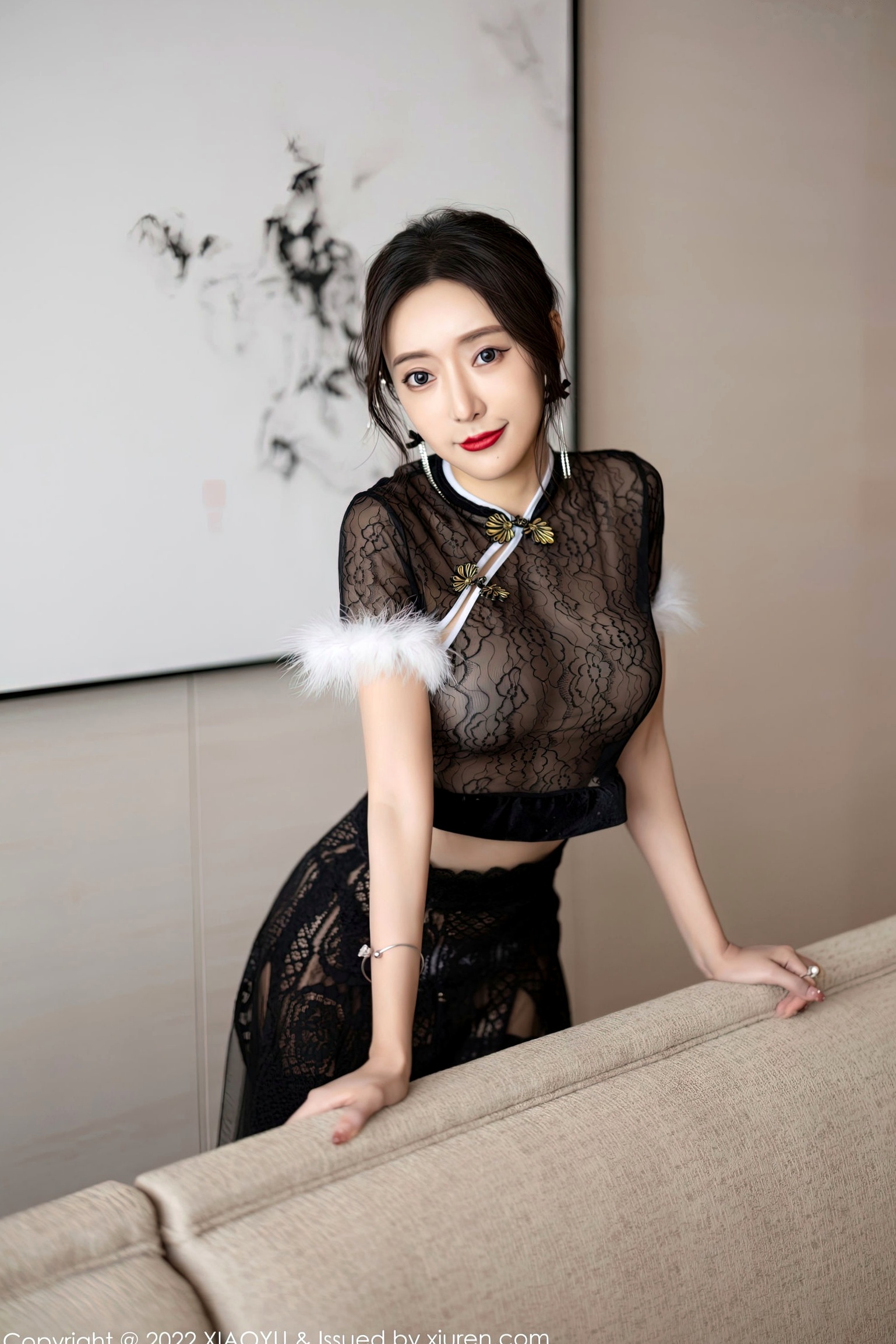 Gallery - XiaoYu语画界 - Painting World 926期：王馨瑶Yanni黑色薄纱情趣旗袍私房，极品蕾丝袜诱惑尽显冷艳气质语画界 - Painting World 极品性感旗袍丝袜诱惑 王馨瑶女神私房照_秀色女神 - image 3