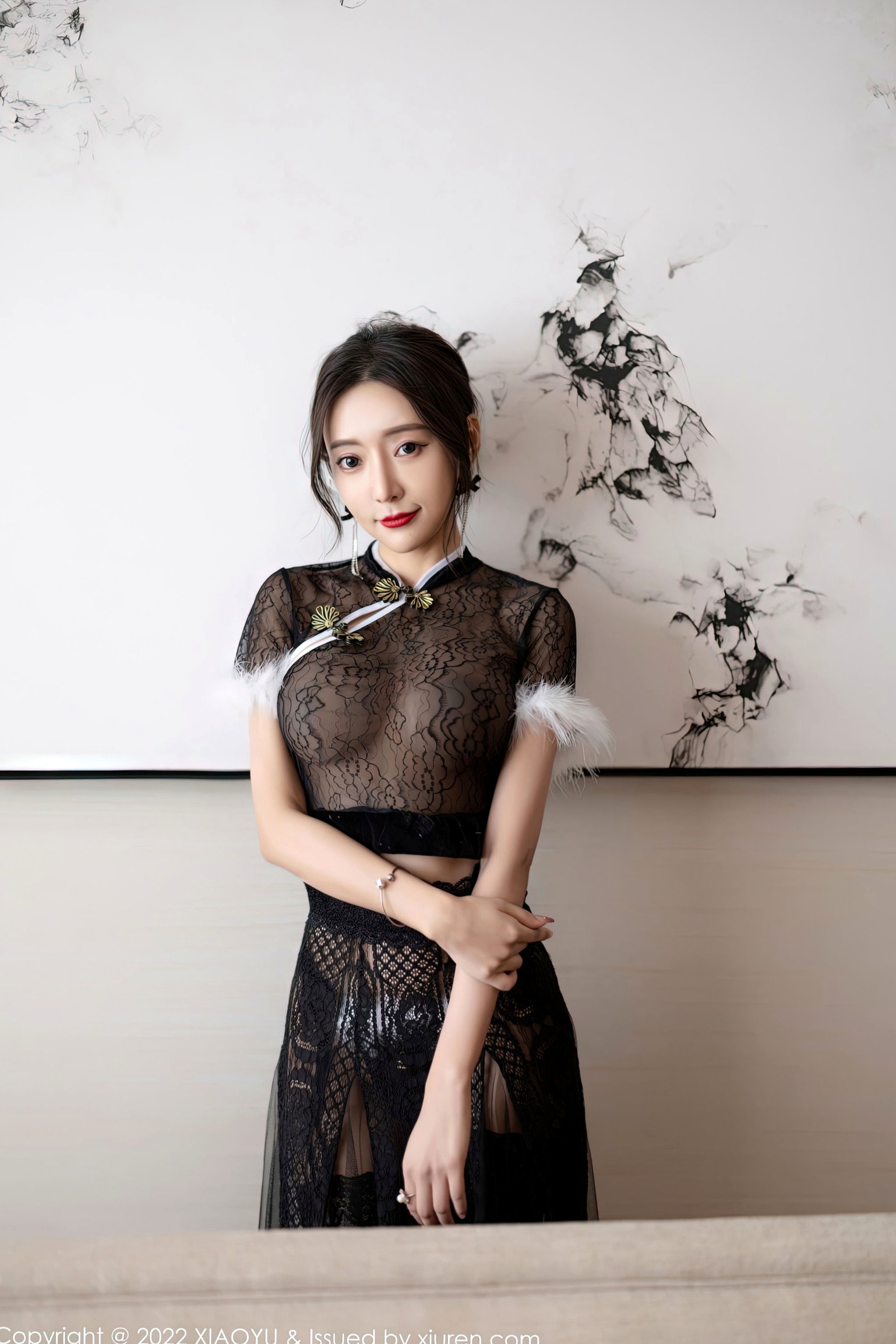 Gallery - XiaoYu语画界 - Painting World 926期：王馨瑶Yanni黑色薄纱情趣旗袍私房，极品蕾丝袜诱惑尽显冷艳气质语画界 - Painting World 极品性感旗袍丝袜诱惑 王馨瑶女神私房照_秀色女神 - image 5