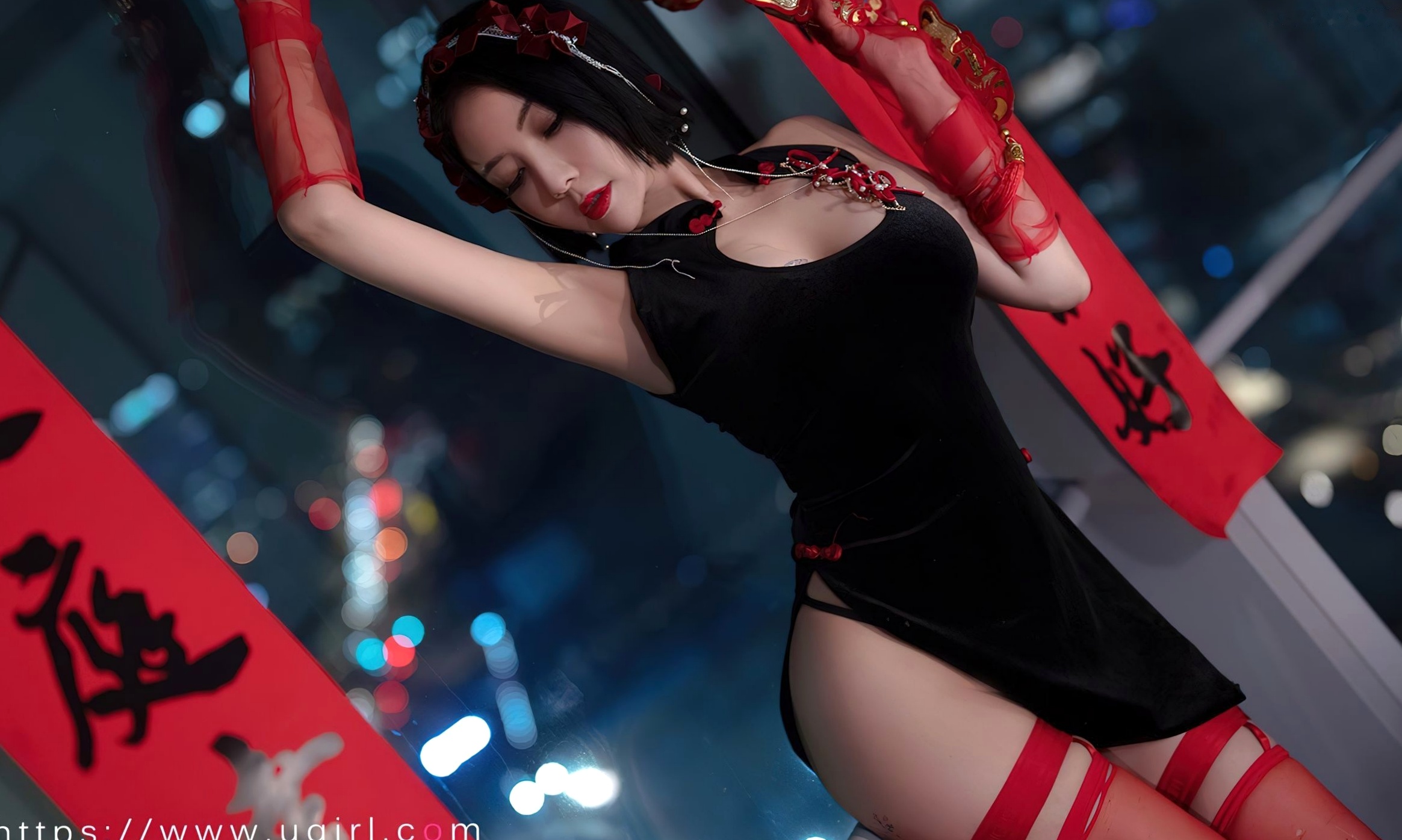 Gallery - UGirlsApp尤果圈 - Chiness Model 爱尤物 - Love Beauty -2500-果儿-《惹火除夕》：黑色改良旗袍搭配红丝袜，城市夜景下的极致性感视觉盛宴爱尤物 - Love Beauty 尤果网 - Chiness Model 性感旗袍诱惑 张杨果而女神私房照_秀色女神 - image 28