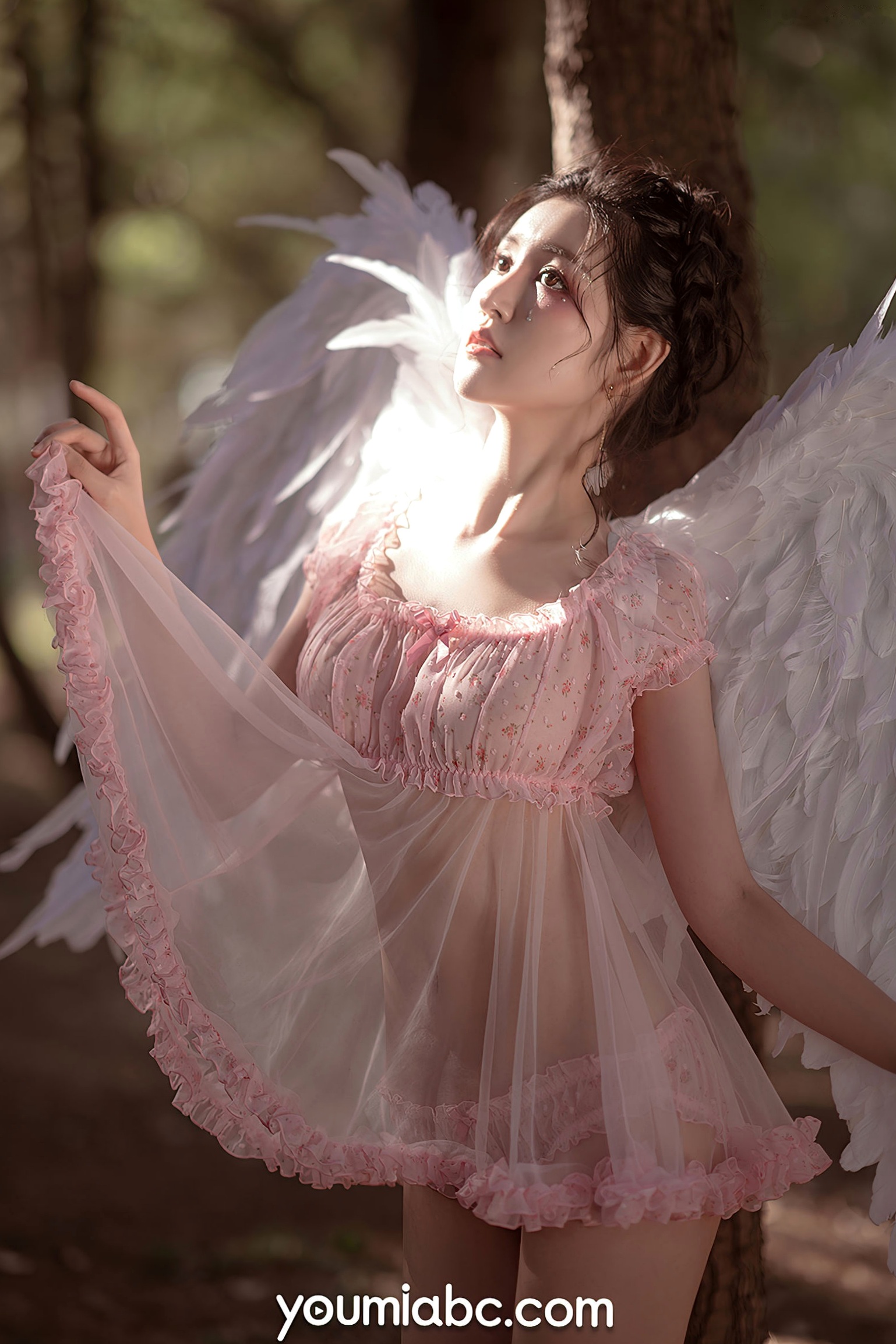 Gallery - YouMi尤蜜-沈梦瑶《粉天使》：森林户外角色扮演，粉色蕾丝透视睡裙，化身梦幻羽翼小天使，极致唯美撩人，无圣光大尺度写真尤蜜荟 - Chiness Model 角色扮演性感私房照大尺度 沈梦瑶女神私房照_秀色女神 - image 14