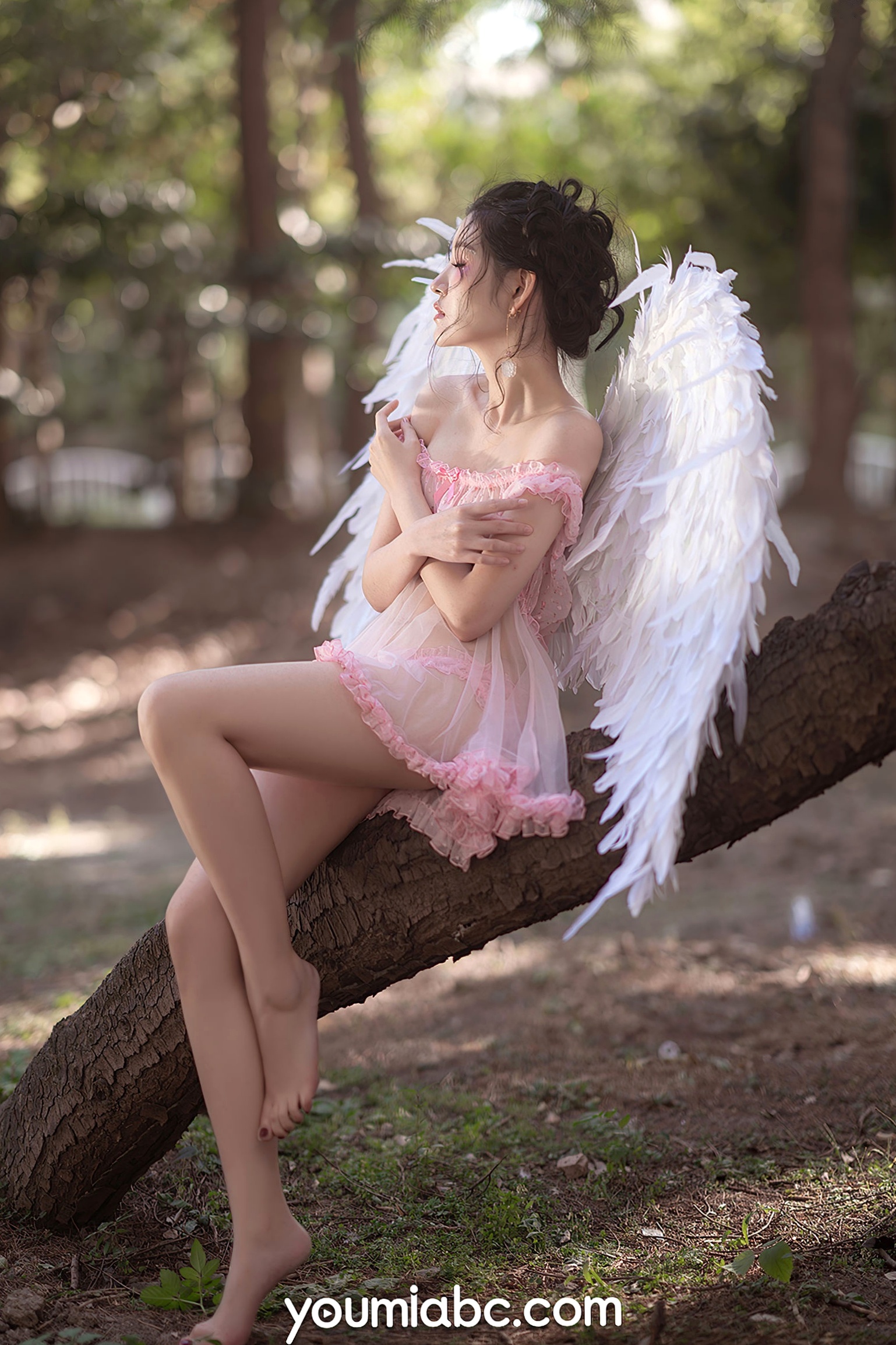 Gallery - YouMi尤蜜-沈梦瑶《粉天使》：森林户外角色扮演，粉色蕾丝透视睡裙，化身梦幻羽翼小天使，极致唯美撩人，无圣光大尺度写真尤蜜荟 - Chiness Model 角色扮演性感私房照大尺度 沈梦瑶女神私房照_秀色女神 - image 33