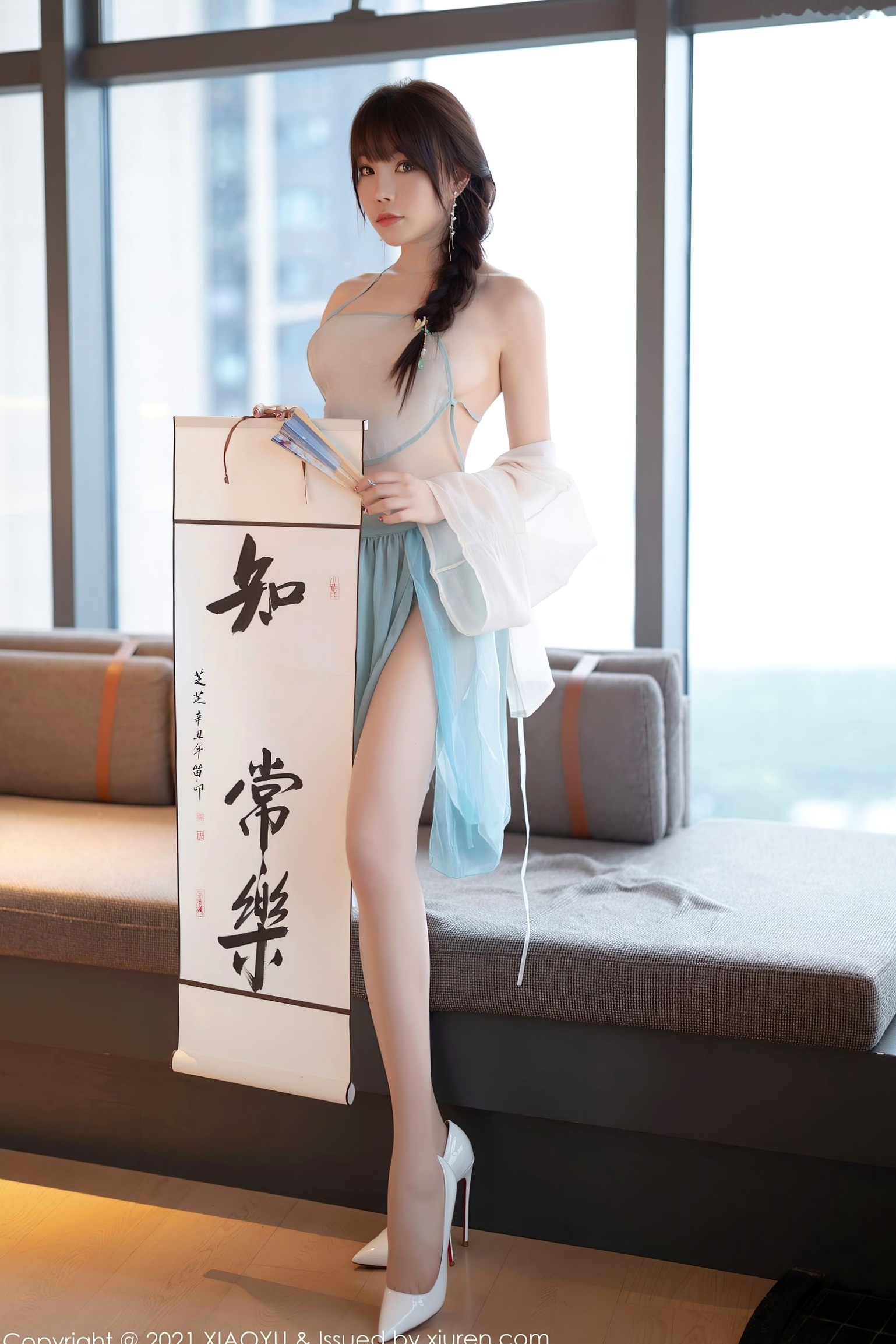 Gallery - XiaoYu语画界 - Painting World 679期：芝芝Booty古典闺房写真，古韵薄纱缠身，书法折扇下的绝美意境，皮肤白皙通透的极致视觉享受，无圣光大尺度唯美呈现语画界 - Painting World 尤物气质私房照性感白嫩 陈芝女神私房照_秀色女神 - image 52