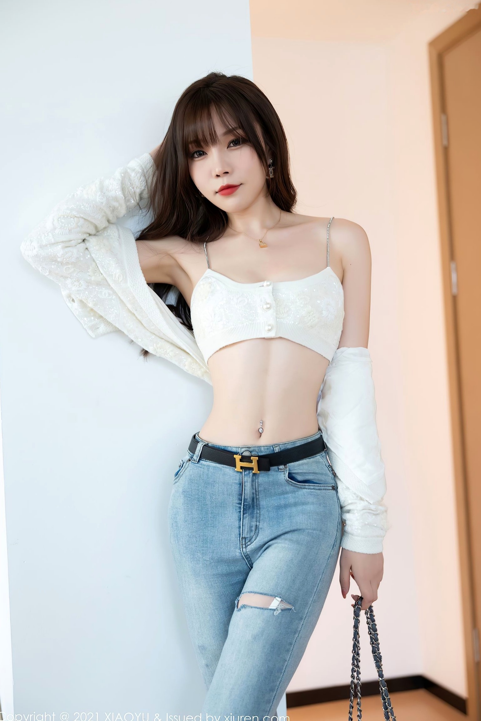 Gallery - XiaoYu语画界 - Painting World 627-芝芝Booty私房写真：牛仔裤与情趣内衣的碰撞，白丝长腿诱惑尽显极致大尺度语画界 - Painting World 私房照丝袜内衣性感诱惑 陈芝女神私房照_秀色女神 - image 15