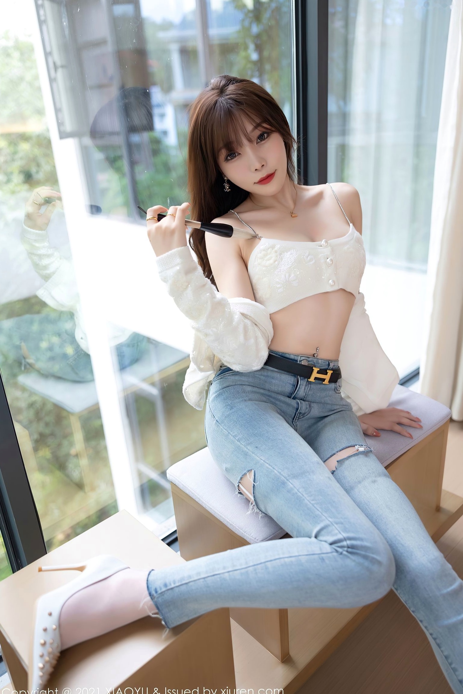 Gallery - XiaoYu语画界 - Painting World 627-芝芝Booty私房写真：牛仔裤与情趣内衣的碰撞，白丝长腿诱惑尽显极致大尺度语画界 - Painting World 私房照丝袜内衣性感诱惑 陈芝女神私房照_秀色女神 - image 29