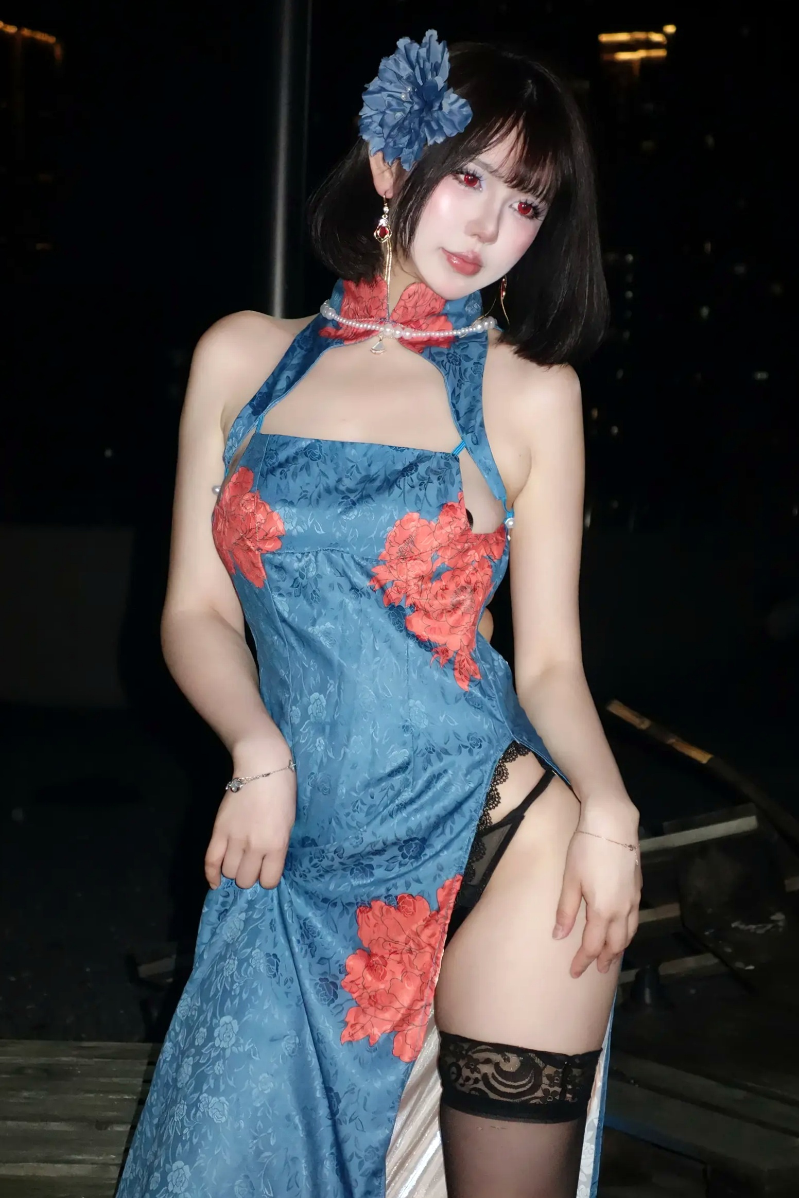 Gallery - Tina很妖孽呀 碧蓝航线建武cosplay 极品改良旗袍夜景大尺度私房照 [39P]角色扮演旗袍黑丝人间胸器大尺度 陈逸婕女神私房照_秀色女神 - image 32