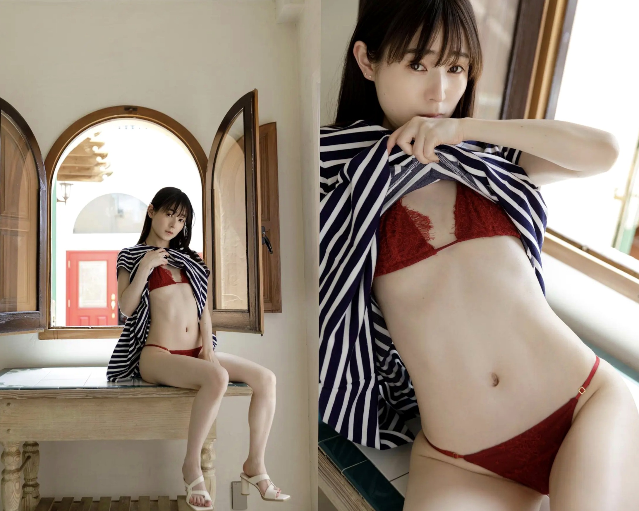 近衛りこ - ボーダーに恋して 日系清新条纹裙性感内衣户外写真