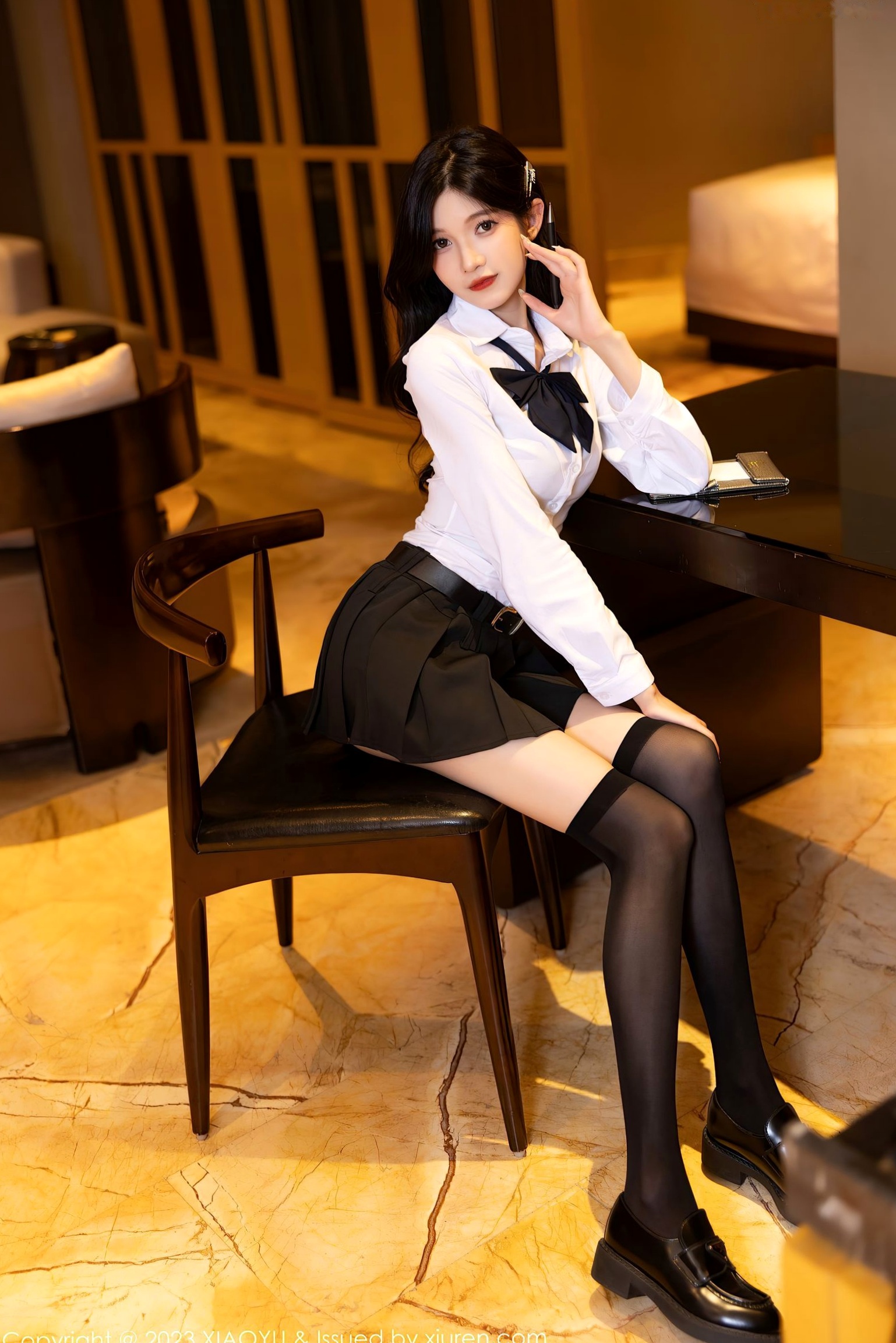 Gallery - XiaoYu语画界 - Painting World -程程程：清纯白衬衫制服诱惑，黑色蕾丝与黑丝美腿，演绎冷艳迷人私房写真语画界 - Painting World 性感制服诱惑黑丝私房照 程程程女神私房照_秀色女神 - image 13
