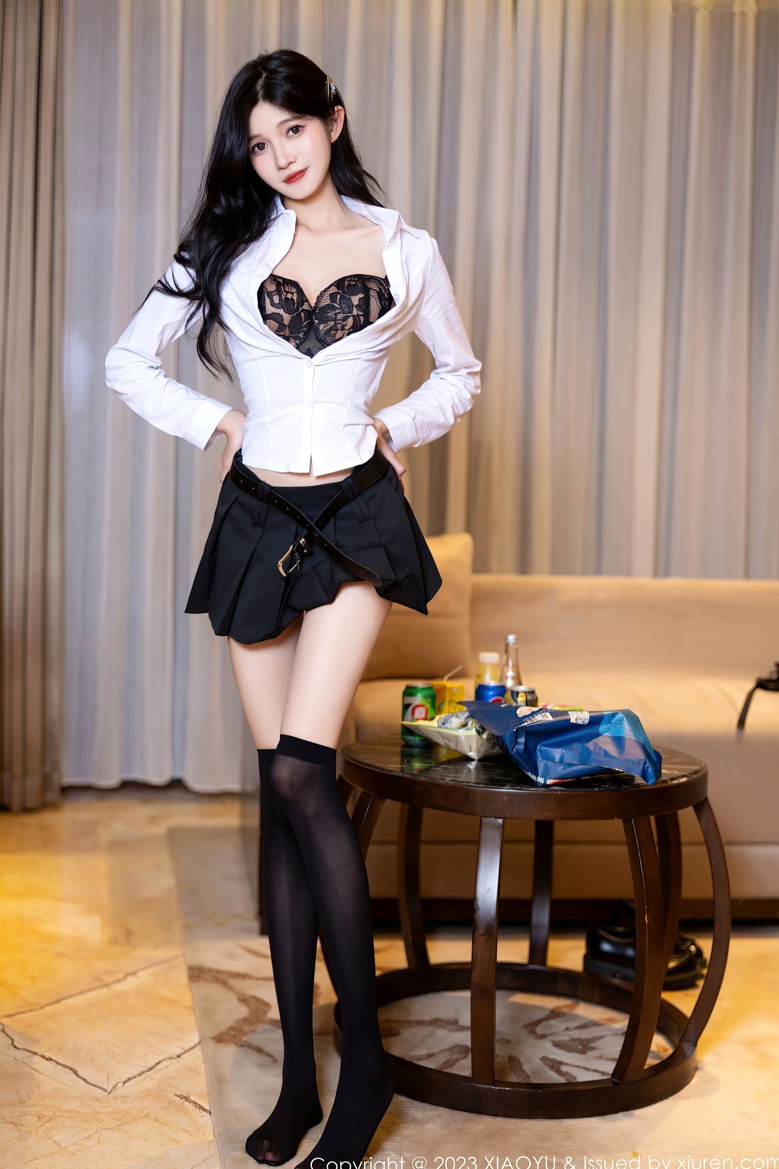 Gallery - XiaoYu语画界 - Painting World -程程程：清纯白衬衫制服诱惑，黑色蕾丝与黑丝美腿，演绎冷艳迷人私房写真语画界 - Painting World 性感制服诱惑黑丝私房照 程程程女神私房照_秀色女神 - image 38