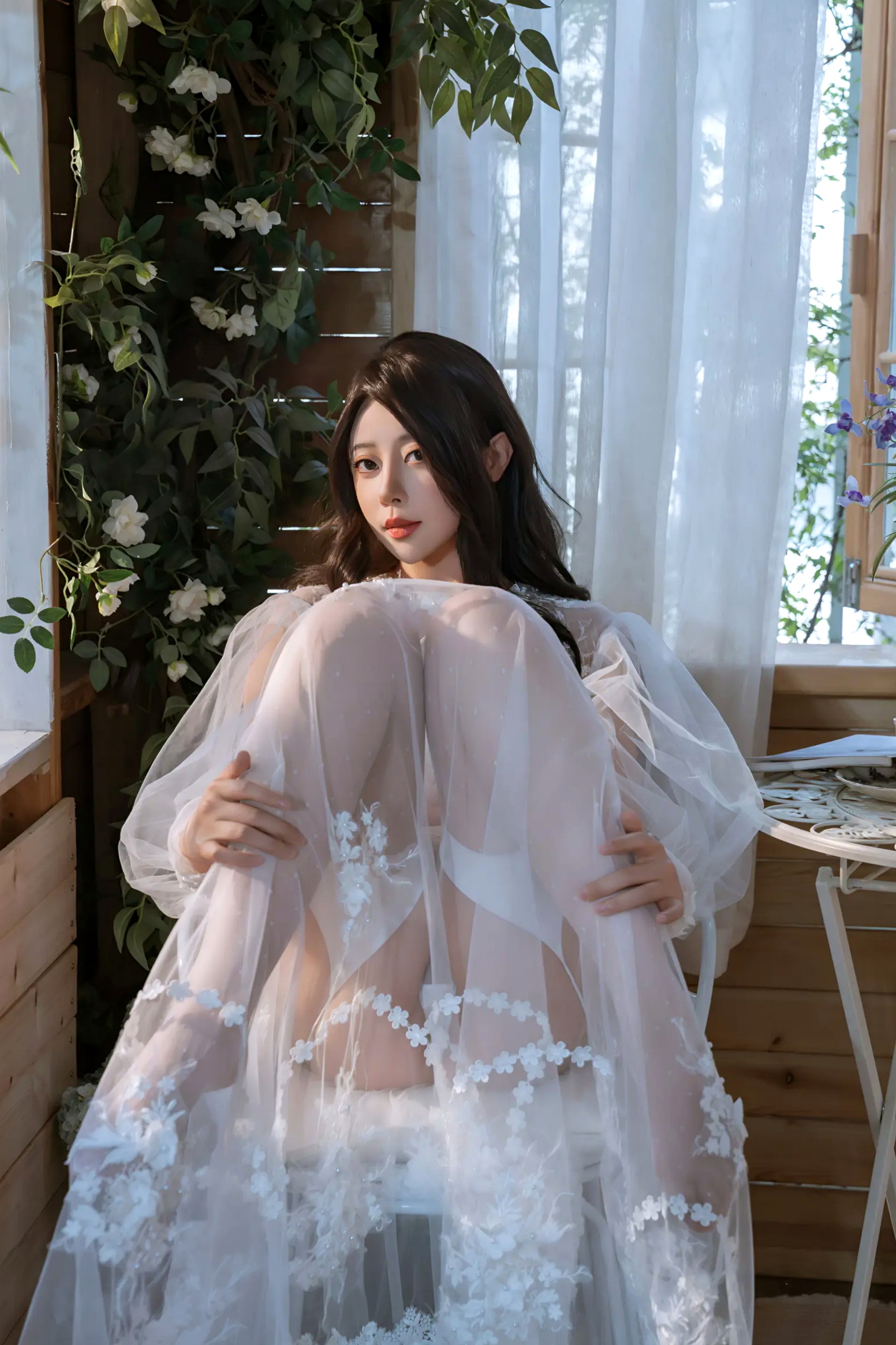 Gallery - 奈汐酱nice绝美下午茶写真，白纱蕾丝私房诱惑，花海光影与绝妙曲线的视觉盛宴私房照性感诱惑丝袜清纯 奈汐酱女神私房照_秀色女神 - image 17