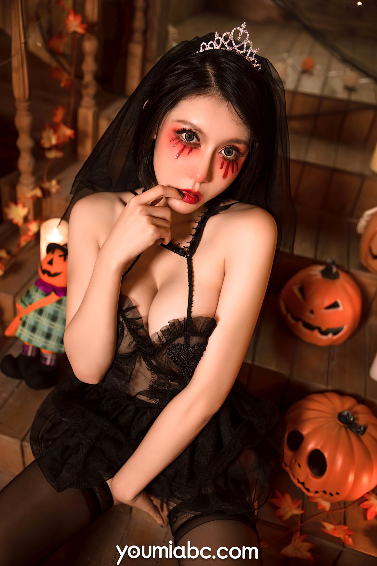 Gallery - YouMi尤蜜-2021.10.29-安妮斯朵拉-《暗夜新娘》万圣节哥特暗黑写真，性感蕾丝内衣丝袜角色扮演大片尤蜜荟 - Chiness Model 性感冷艳角色扮演内衣黑丝 安妮斯朵拉女神私房照_秀色女神 - image 2