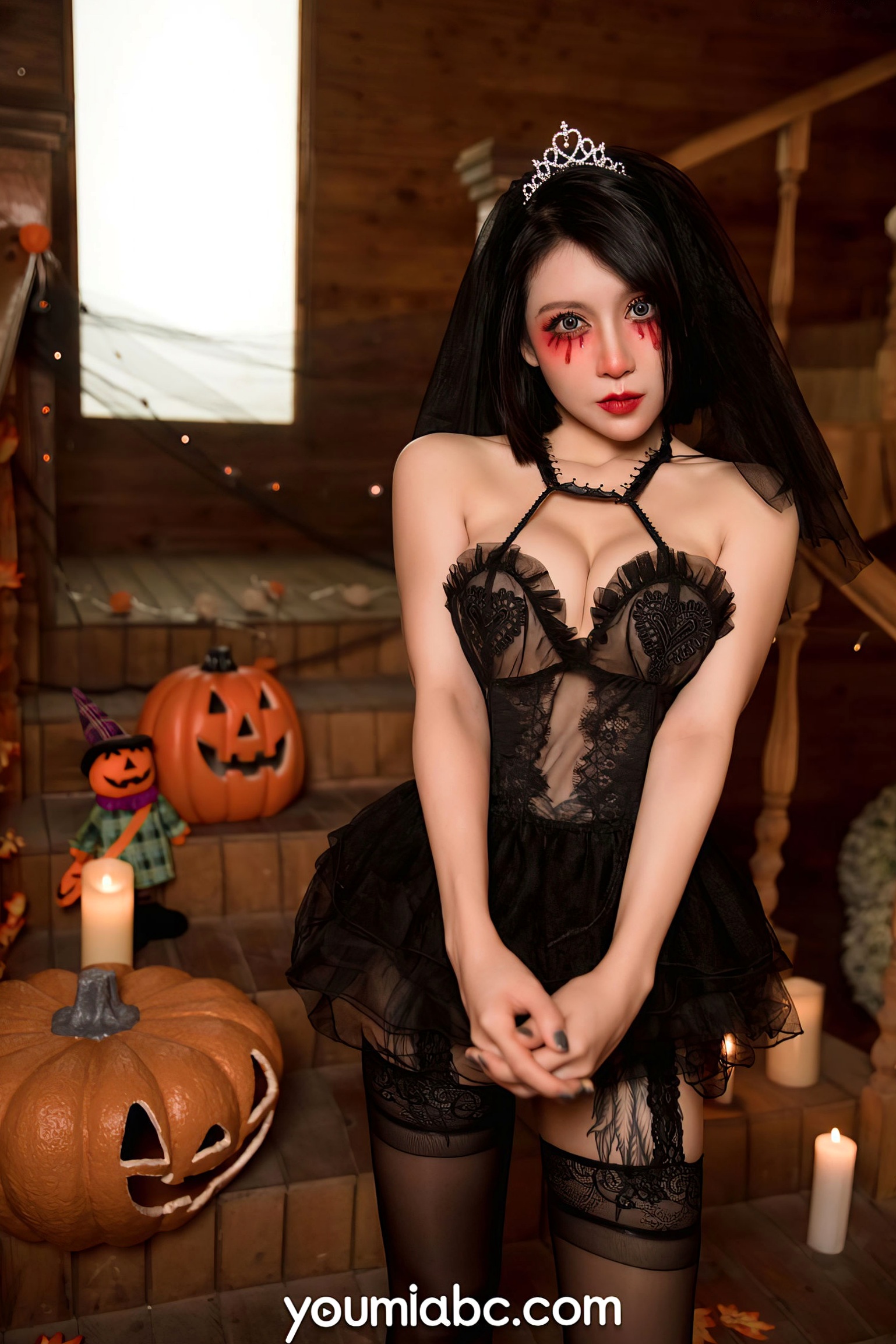 Gallery - YouMi尤蜜-2021.10.29-安妮斯朵拉-《暗夜新娘》万圣节哥特暗黑写真，性感蕾丝内衣丝袜角色扮演大片尤蜜荟 - Chiness Model 性感冷艳角色扮演内衣黑丝 安妮斯朵拉女神私房照_秀色女神 - image 32