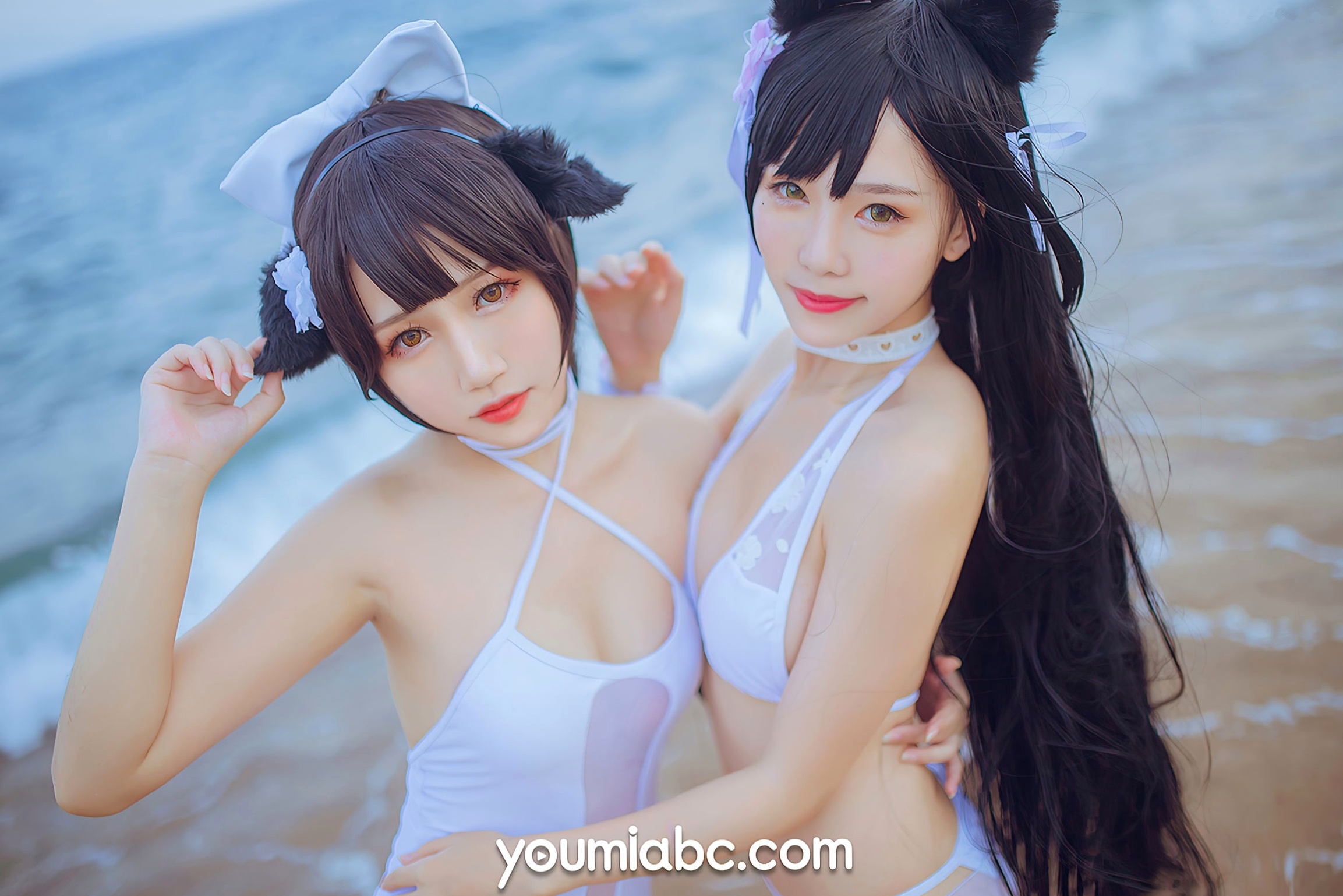 Gallery - YouMi尤蜜：抖娘利世《碧蓝航线》COS泳装大尺度美图，猫耳萌妹海边礁石写真，纯白连体泳衣展现极致诱惑，清新甜美风情万种尤蜜荟 - Chiness Model 角色扮演萌系户外性感诱惑 抖娘利世女神私房照_秀色女神 - image 1