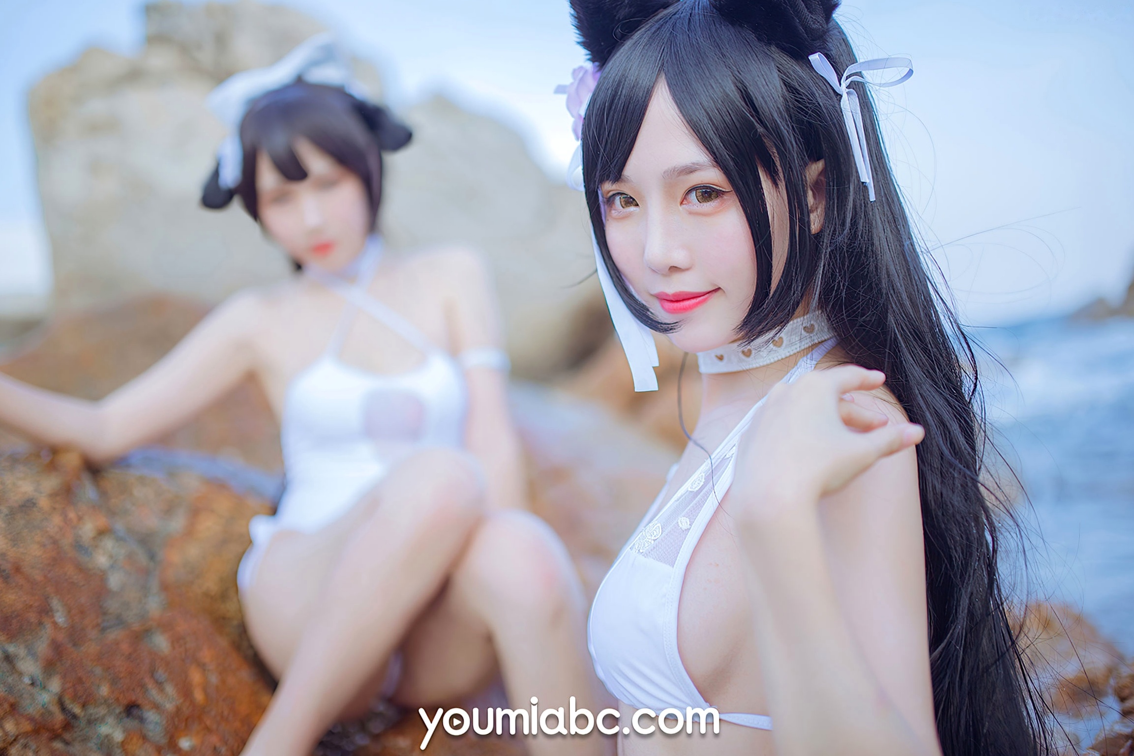 Gallery - YouMi尤蜜：抖娘利世《碧蓝航线》COS泳装大尺度美图，猫耳萌妹海边礁石写真，纯白连体泳衣展现极致诱惑，清新甜美风情万种尤蜜荟 - Chiness Model 角色扮演萌系户外性感诱惑 抖娘利世女神私房照_秀色女神 - image 6